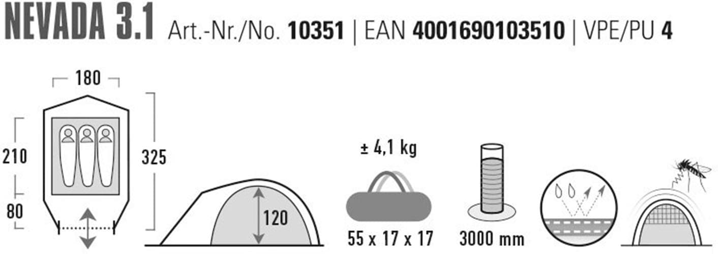 High Peak Kuppelzelt »Zelt Nevada 3.1«, 3 Personen