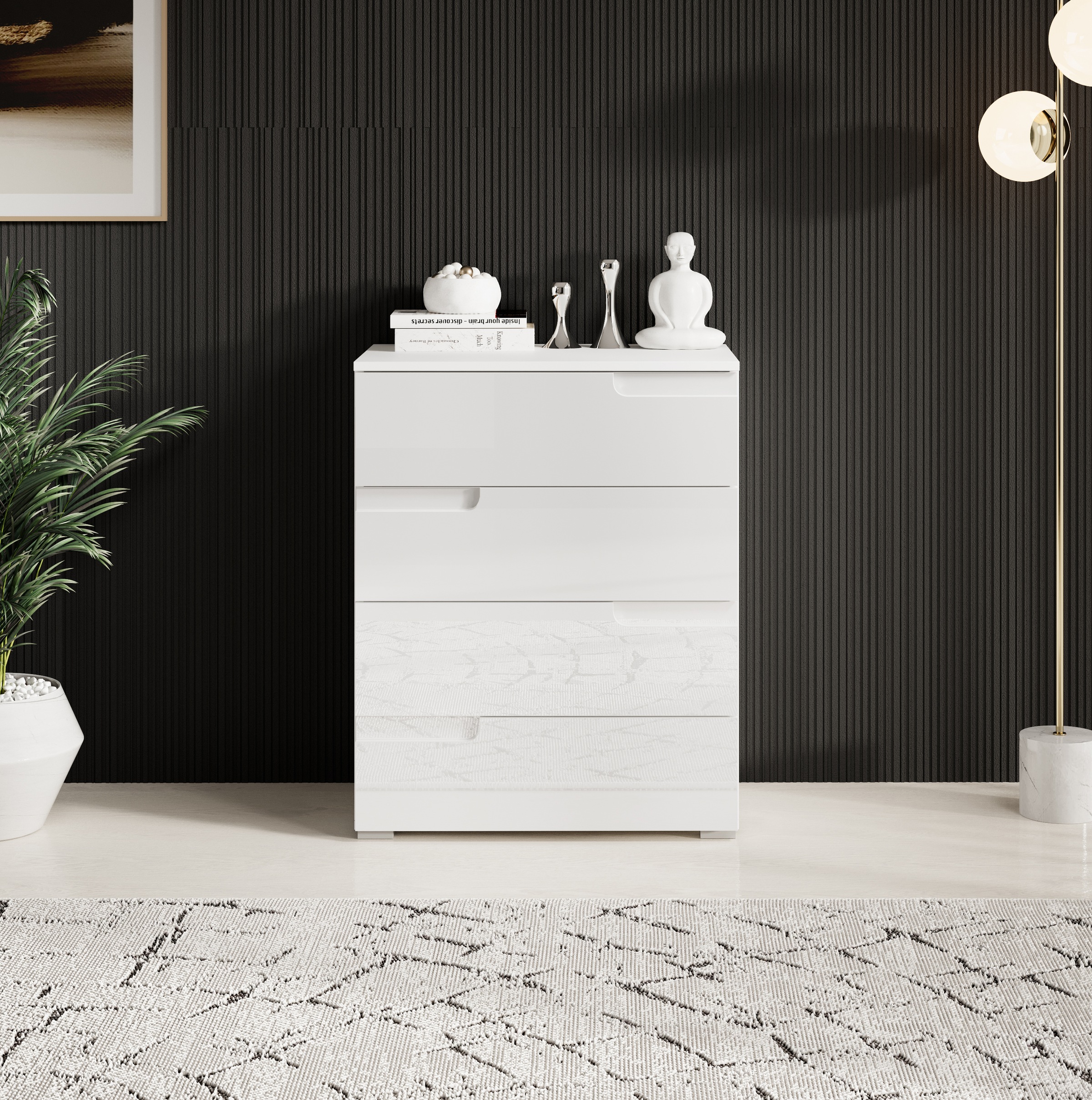 HBZ Kommode »Spice weiss hochglanz, BxHxT 65x80x40 cm«, Kommode mit 4 Schubkästen