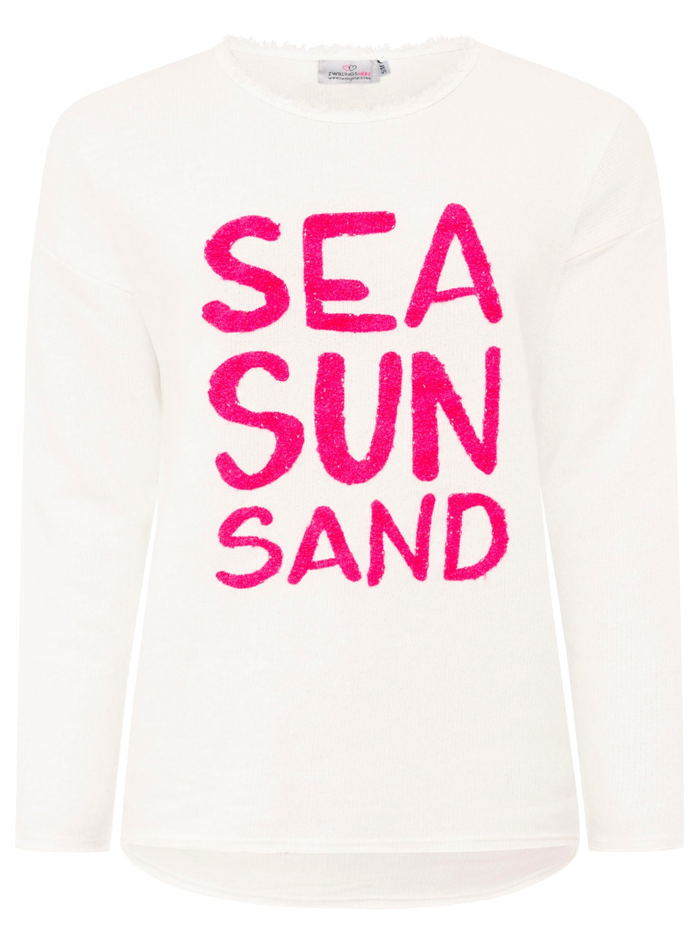 Zwillingsherz Sweater »"Sea Sand Sun"«, Mit grosser Flock-Aufschrift in auffälliger Farbe