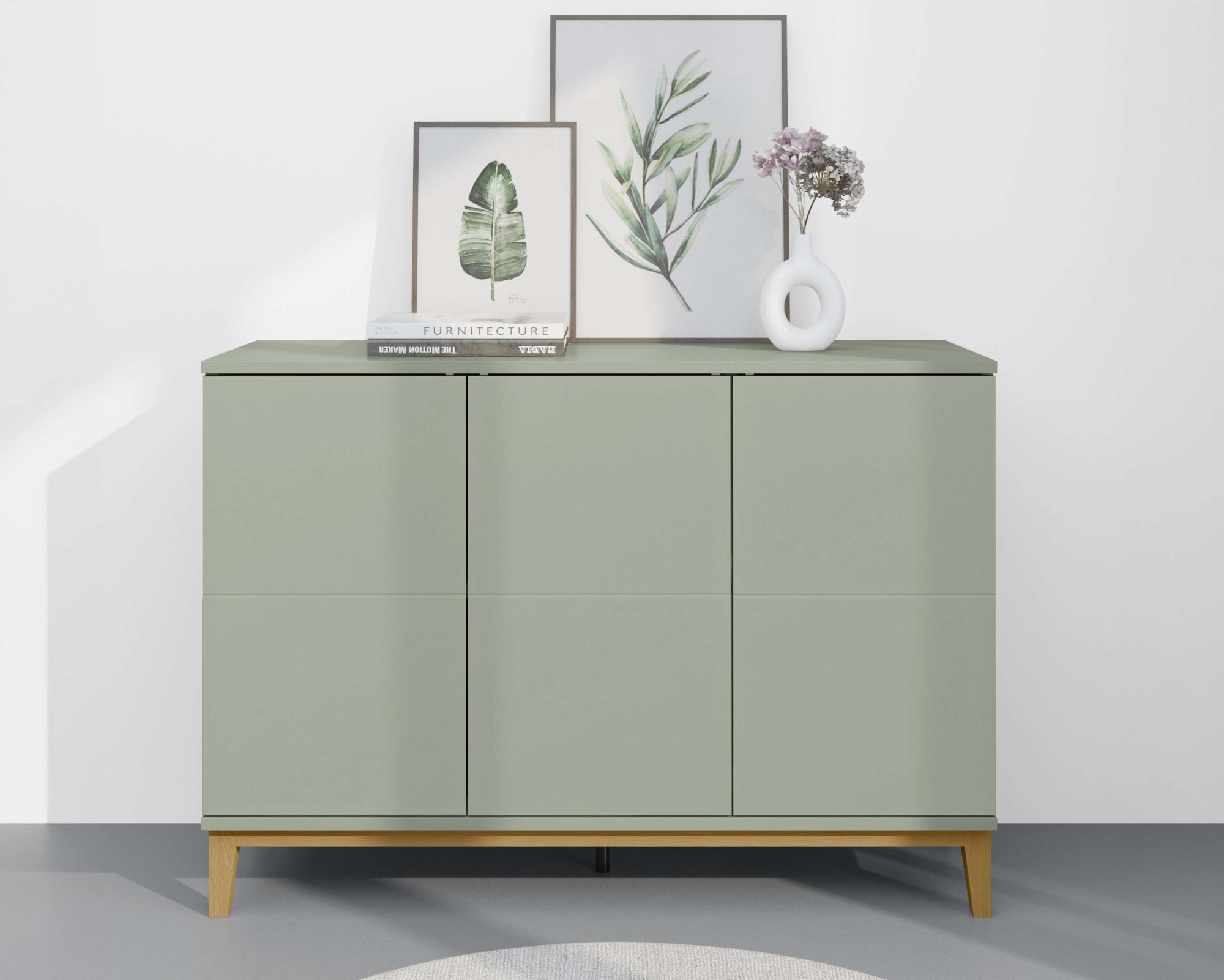 Image of GOODproduct Sideboard "Maryd Kommode mit 3 grifflose Türen und 2 verstellbare Einlegeböden" Untergestell in Holzoptik, Push-to-Open Funktion, 4 Fächer