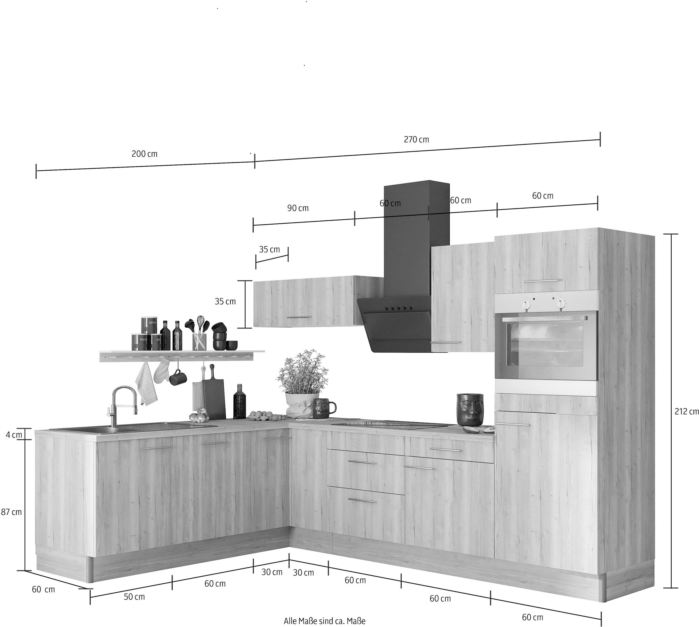 OPTIFIT Küche »Klara« 200 x 270 cm breit, wahlweise mit E-Geräten
