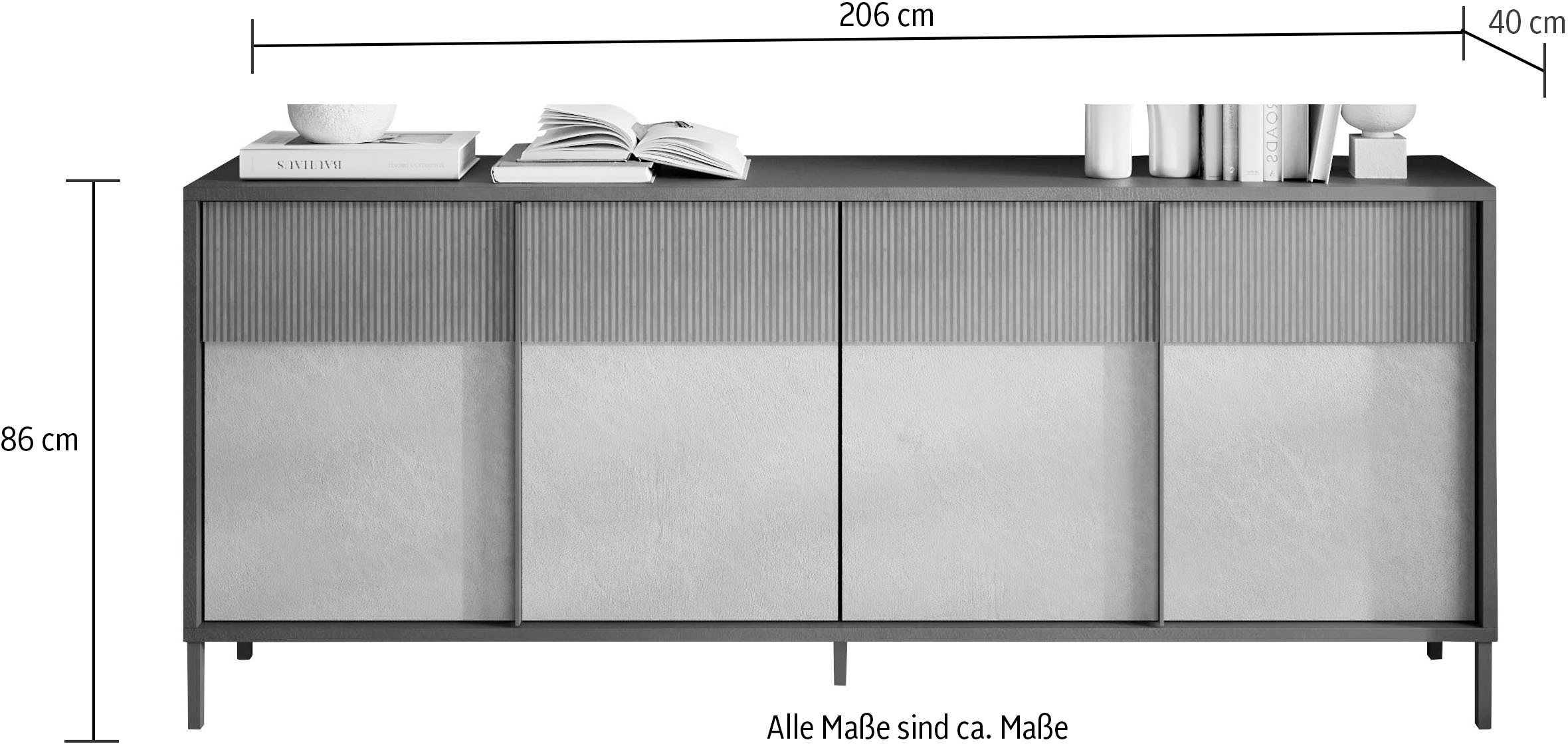 INOSIGN Sideboard »Everest Breite 206 cm, Kommode mit 4 Türen«, Anrichte, Soft/Self Closing, Korpus 22 mm