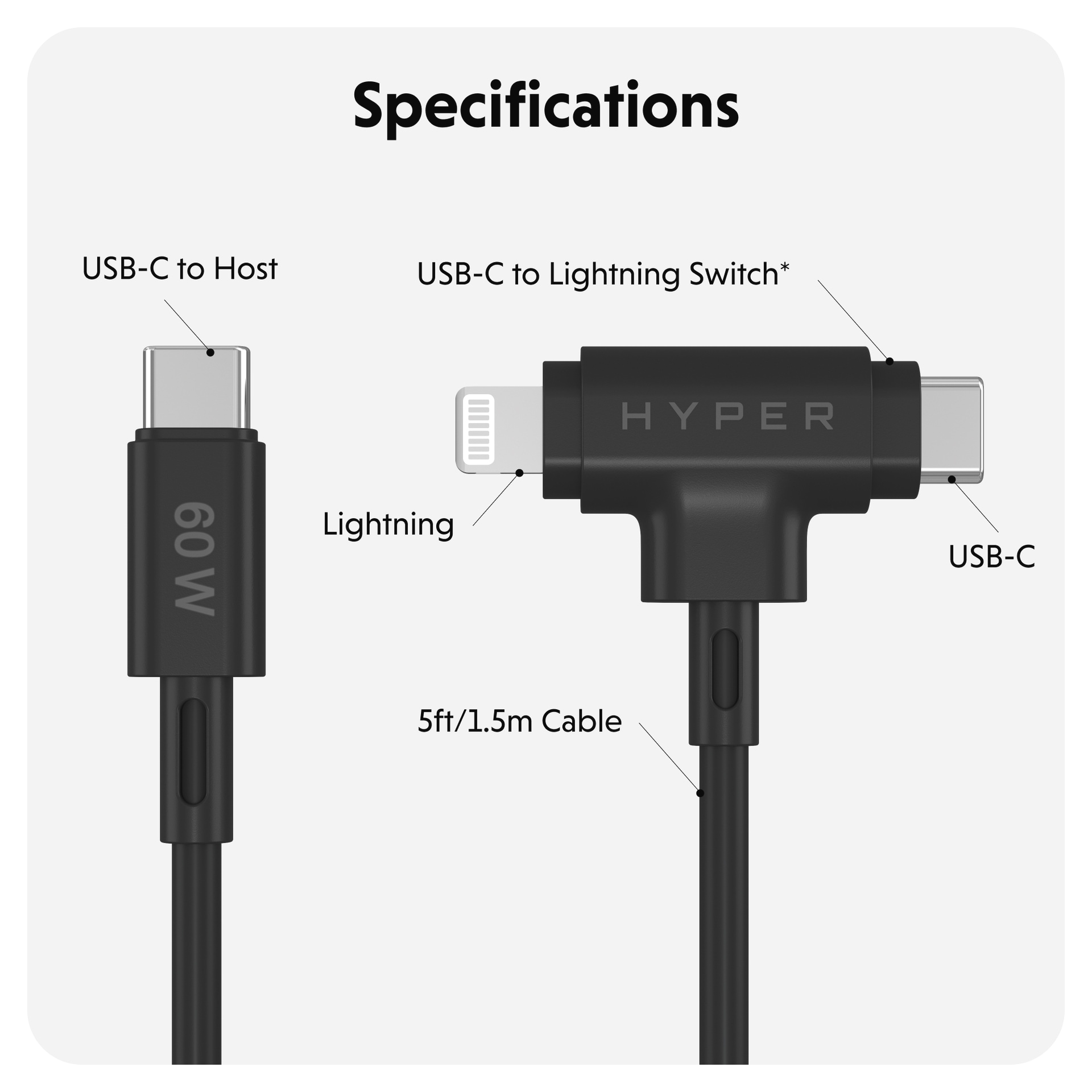 Targus USB-Kabel »HyperJuice Silicone USB-C zu USB-C Lightning Hybrid 60W« Lightning | USB-C