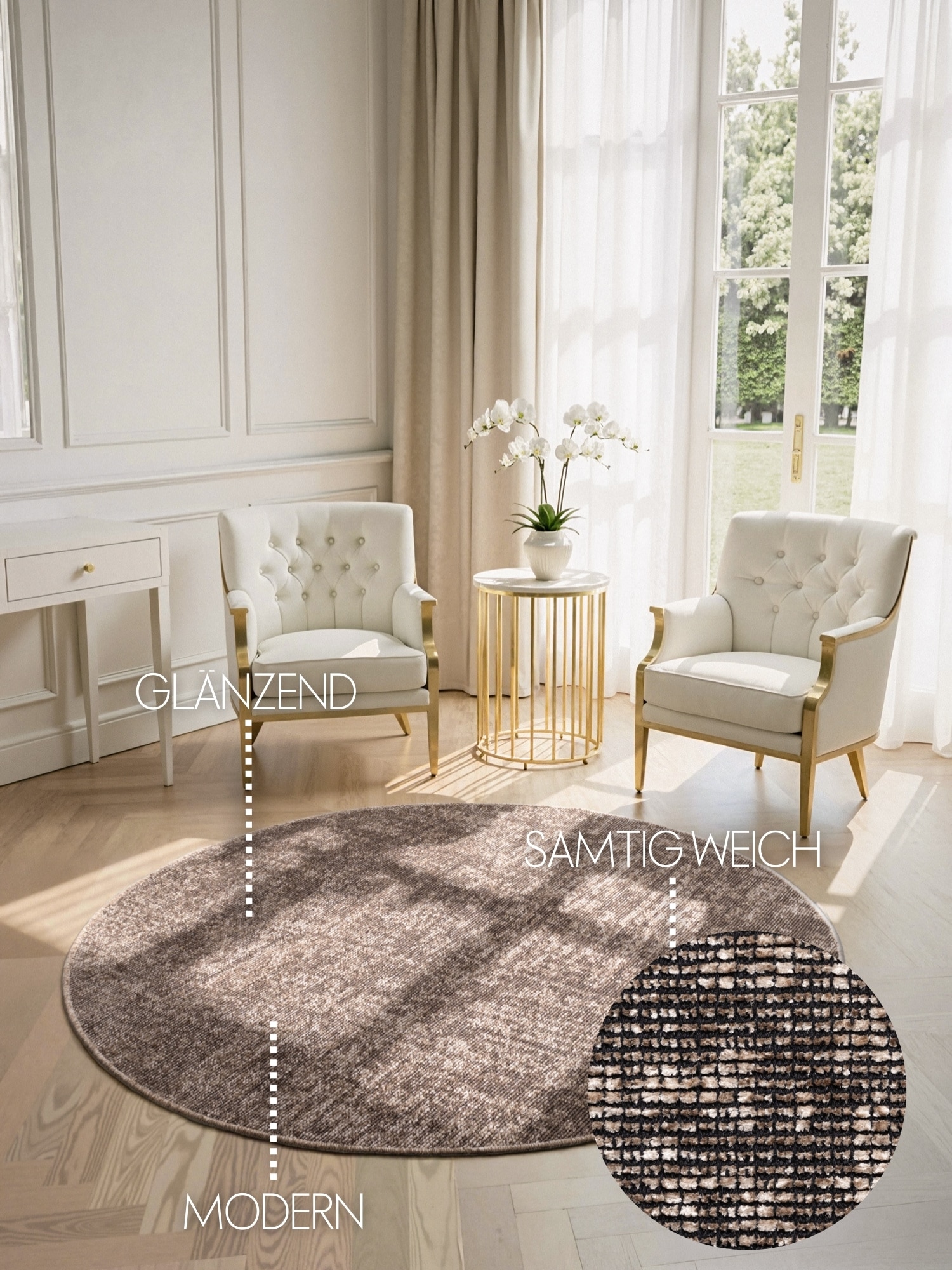 ELLE DECORATION Tapis »Prisma« Rond 5 mm Höhe Glanz-Effekt, Karo Design, Kachel-Optik, Wohnzimmer, Schlafzimmer,Flur