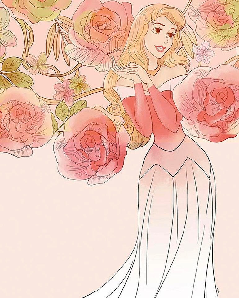 Image of Komar Bild "Sleeping Beauty Roses" Disney 1 Stk. tlg. Wandbild zur Dekoration im Kinderzimmer - ohne Rahmen
