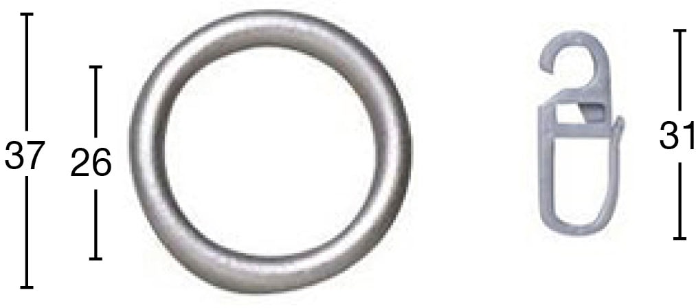 GARESA Gardinenring »Ring mit Haken«, (Set, 20 St., mit Faltenlegehaken), Kunststoff, für leichten bis mittelschweren Behang, einfache Montage