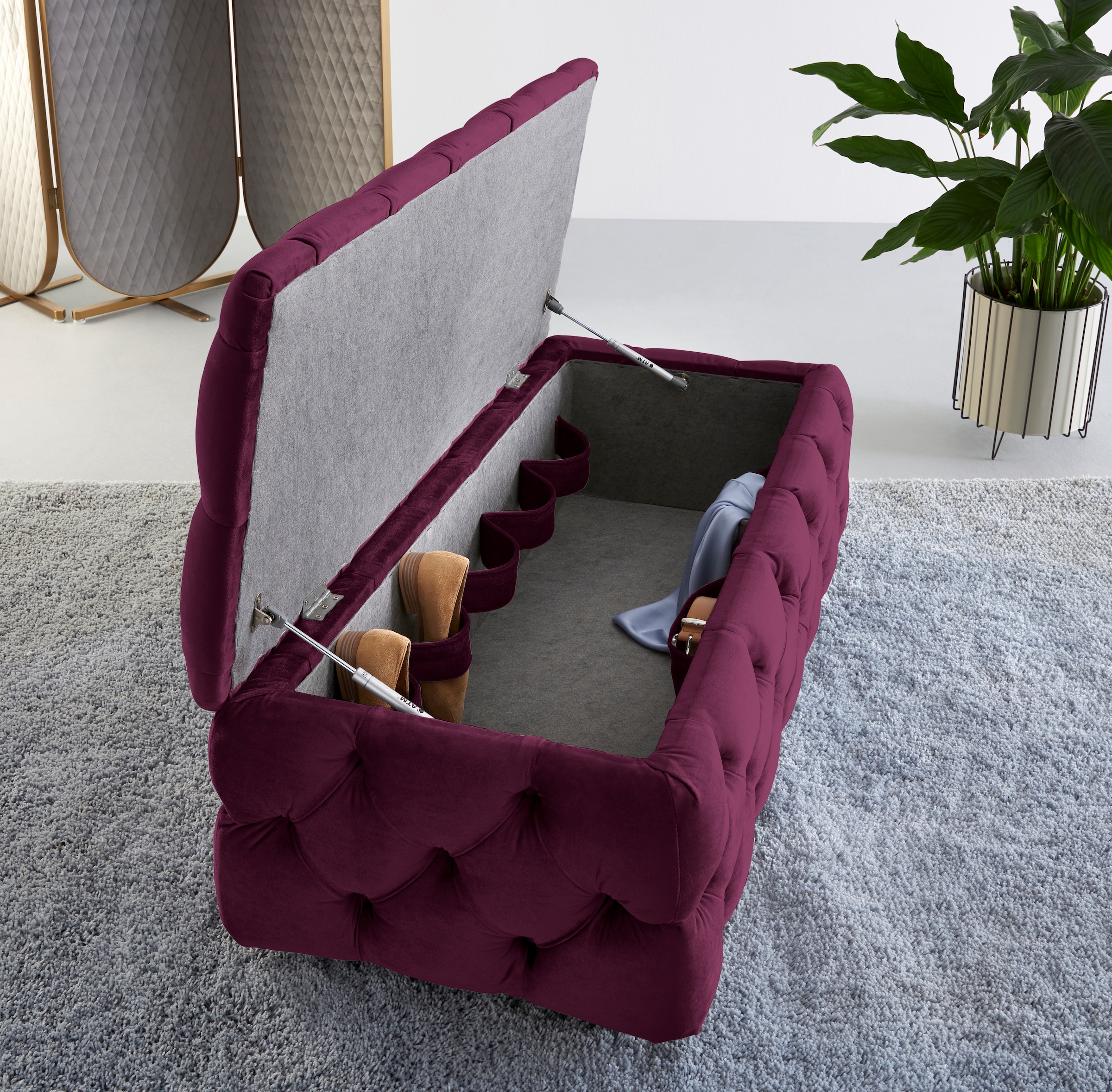 Home affaire Tabouret rembourré »KALINA, hochwertige Knopfheftung, B/T/H: 120/55/45 cm« mit Staufach und innenliegenden Laschen zur besseren Aufbewahrung