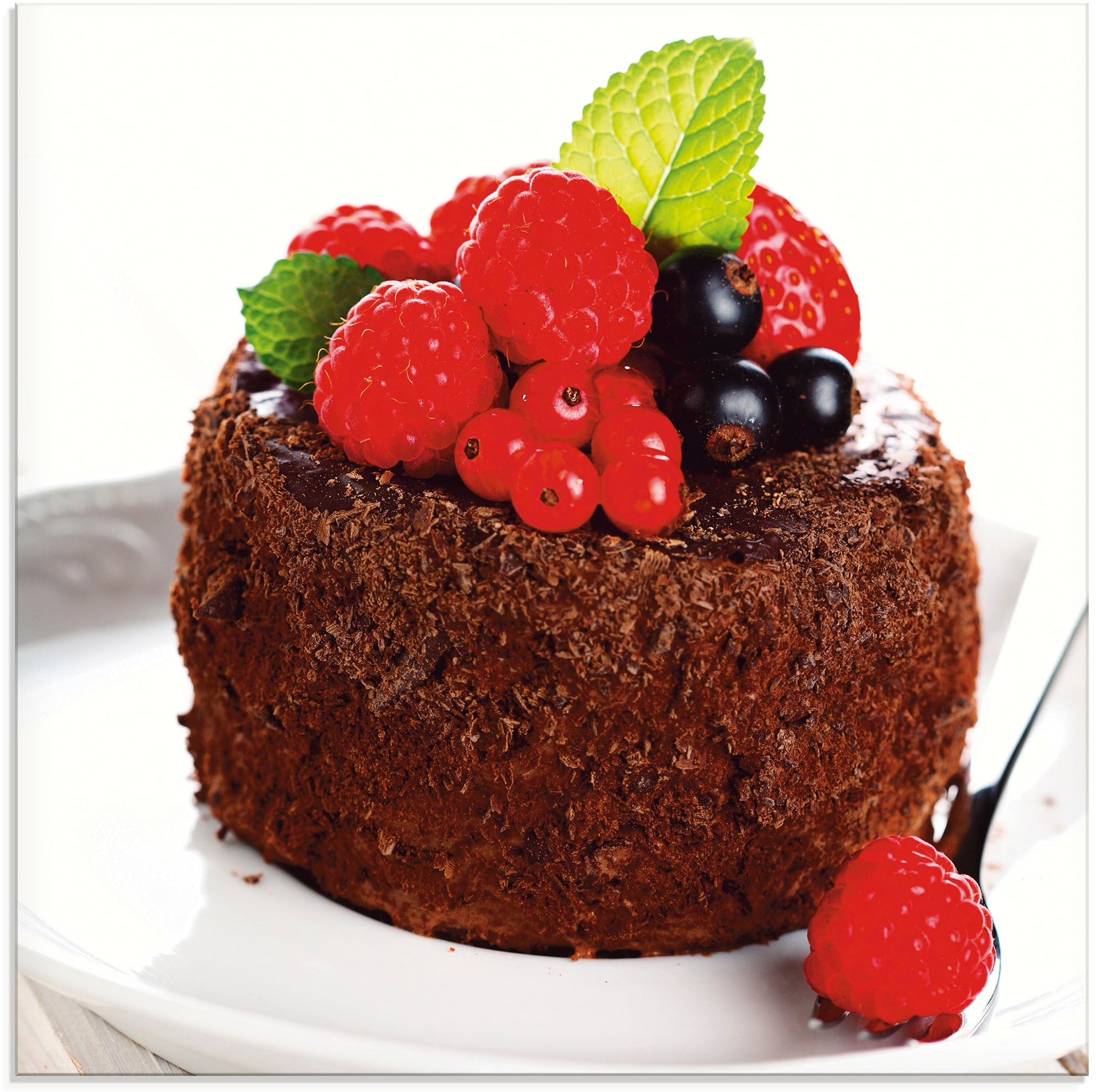 Glasbild »Feiner Schokoladenkuchen mit Beeren«, Süssspeisen, (1 St.), in verschiedenen...