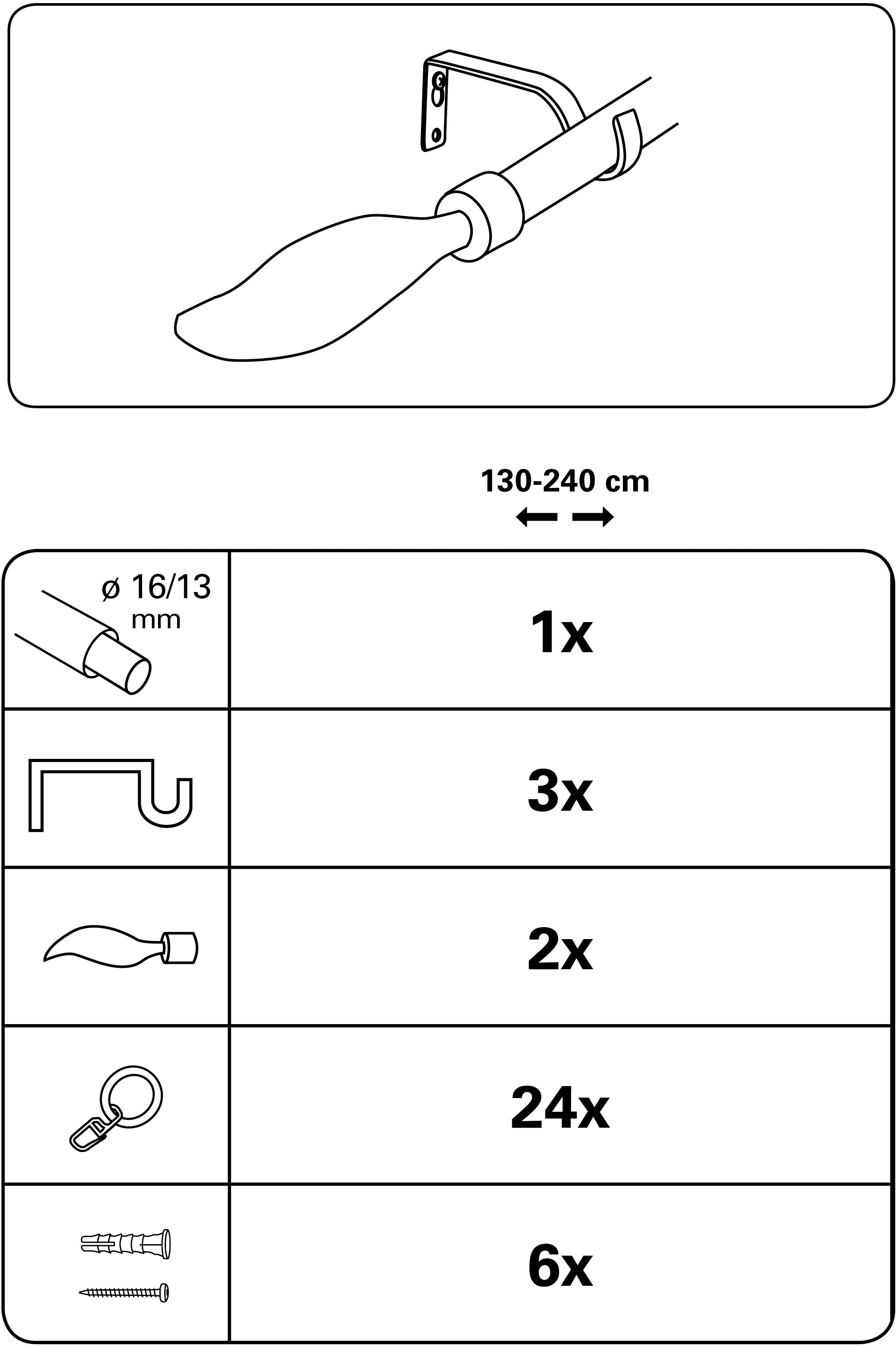 GARDINIA Tringle à rideaux »Set Metall« Ø 16 mm 1 läufig-läufig ausziehbar 1-Lauf