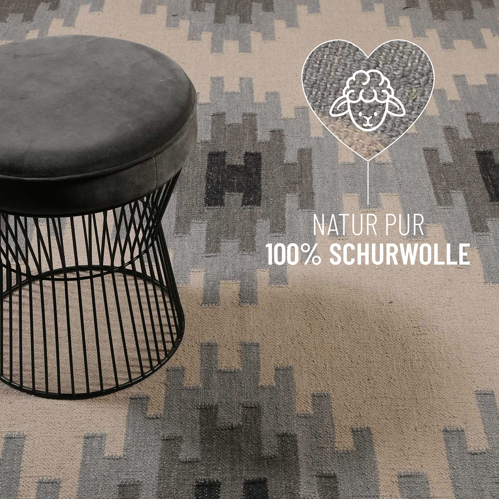 Green Looop Wollteppich »Belle« rechteckig 5 mm Höhe Fransen, Kelim, handgewebt, Natur, Wohnzimmer, Schlafzimmer, Raute