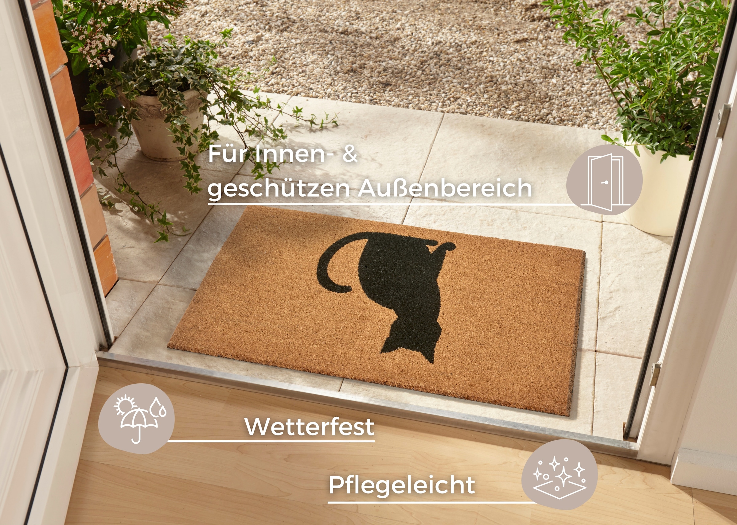 HANSE Home Fussmatte »Cat, Türmatte«, rechteckig, 15 mm Höhe, Kokos, Schmutzfangmatte, Outdoor, Rutschfest, Innen, Kokosmatte, Flur