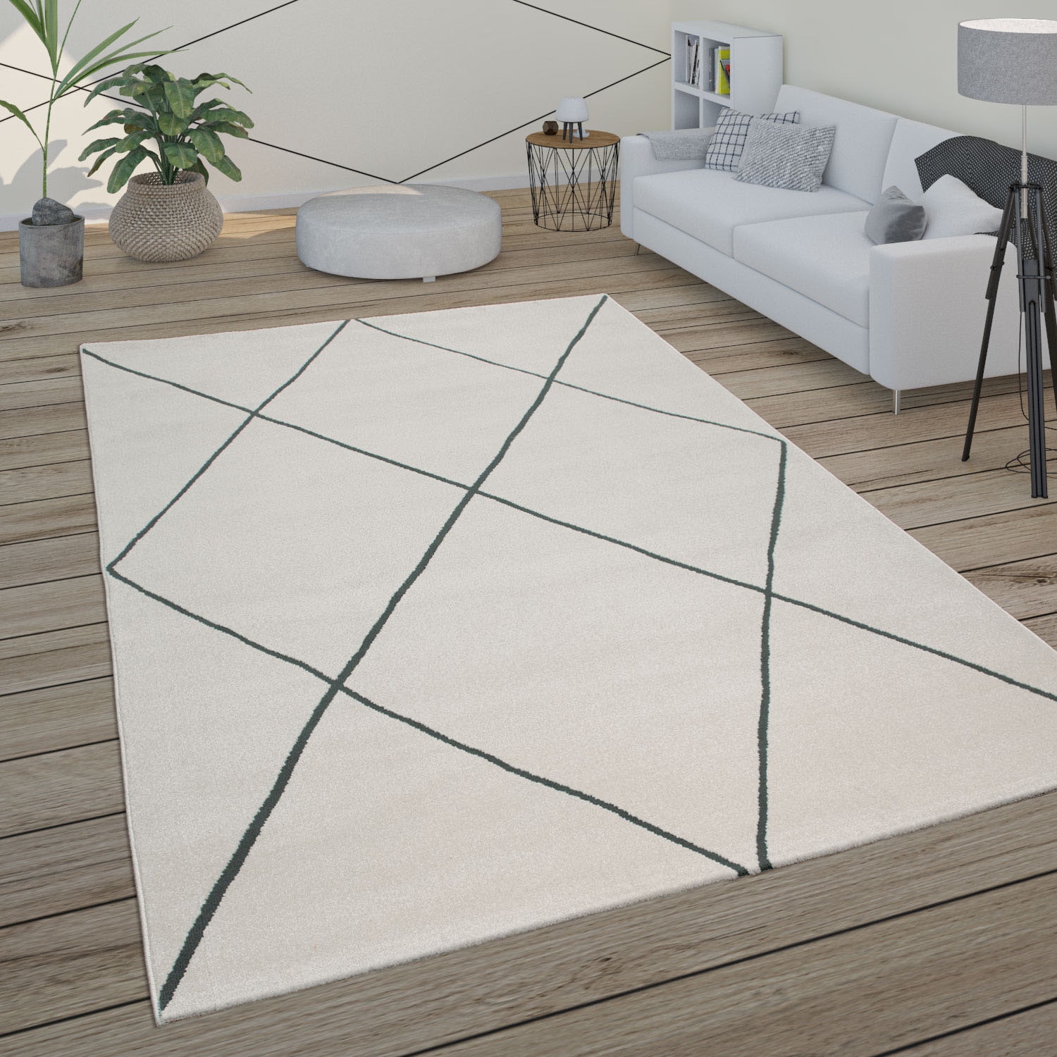 Paco Home Teppich »Haral 787« rechteckig 9 mm Höhe Kurzflor, Scandi Design, Rauten Motiv