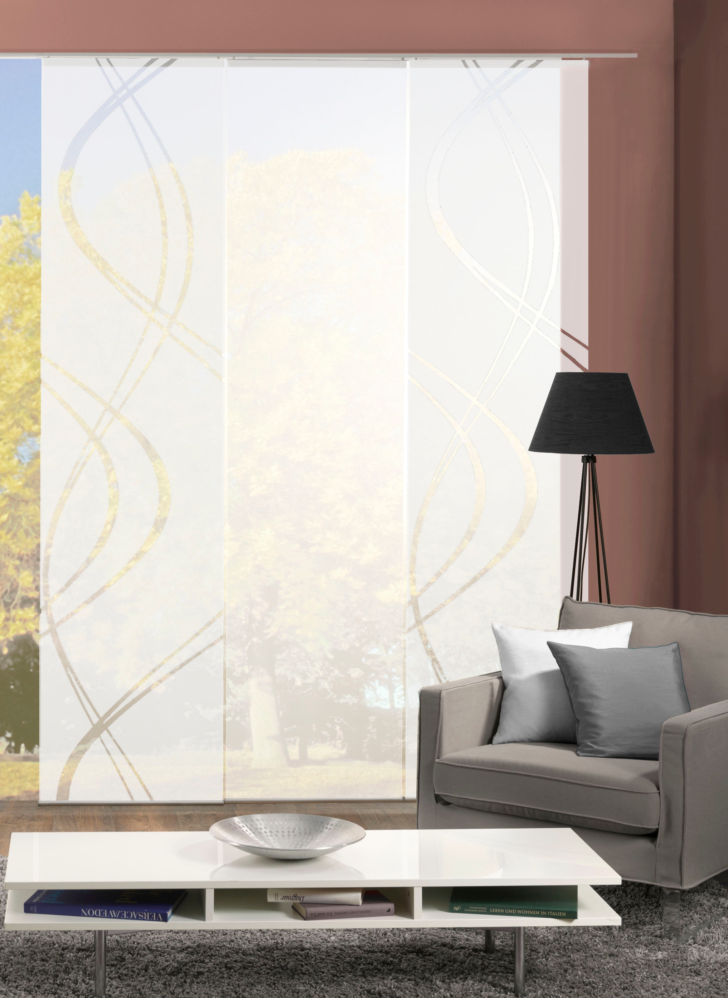 Image of HOME WOHNIDEEN Schiebegardine »TIBERIO/UNI 3er SET«, (3 St.), Dekostoff, mit transparentem Scherli bei Ackermann Versand Schweiz