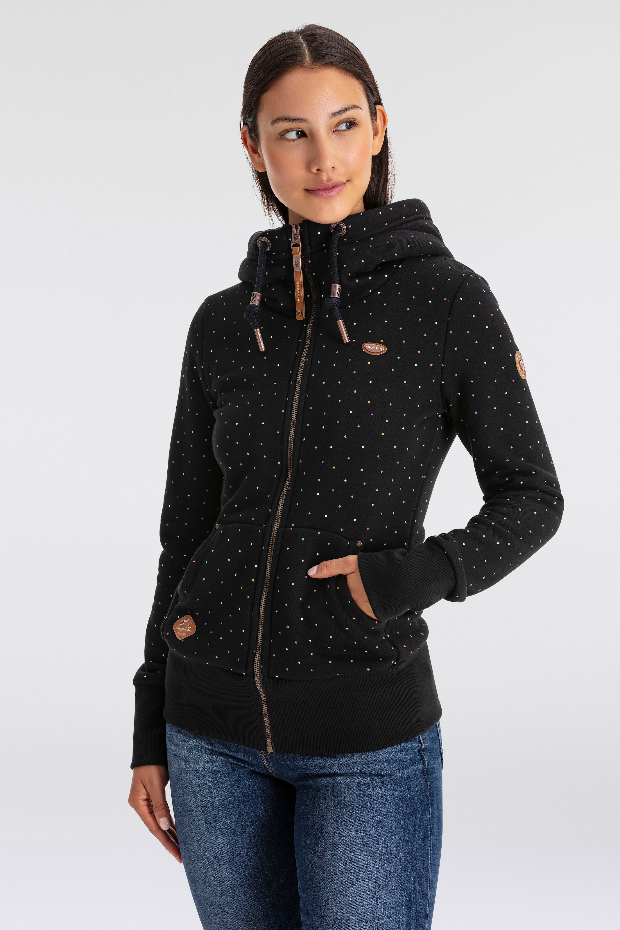 Ragwear Kapuzensweatjacke »NESKA DOTS MULTICOLOR ZIP O«, Longsleeve Jacke im Multicolor-Allover-Dots-Print-Design