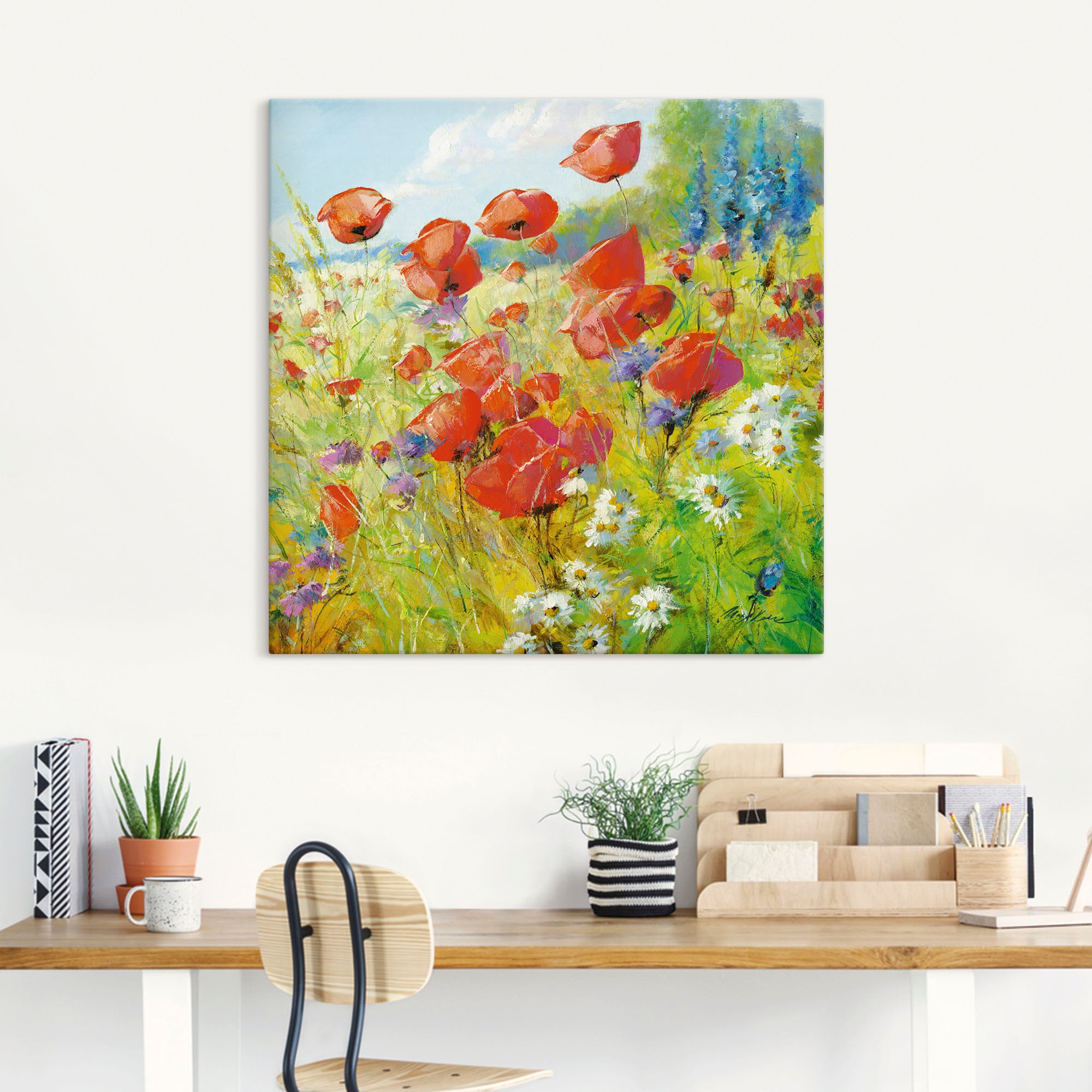 Artland Leinwandbild »Sommerwiese mit Mohnblumen« Blumenwiese 1 Stk. tlg. auf Holzrahmen gespannt