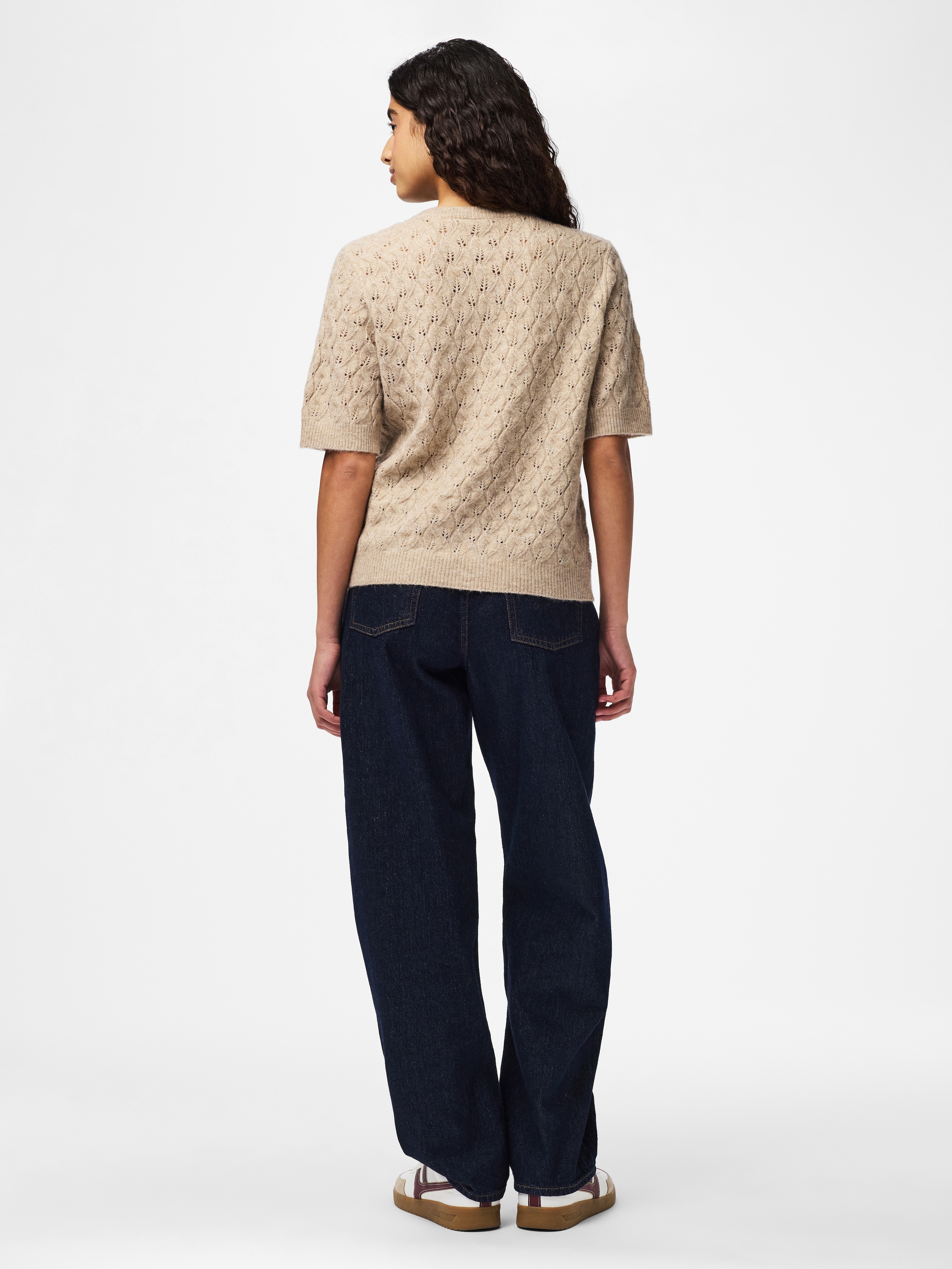 pieces Pull en tricot »PCLELOU SS O-NECK KNIT NOOS BC« mit Ajourmuster