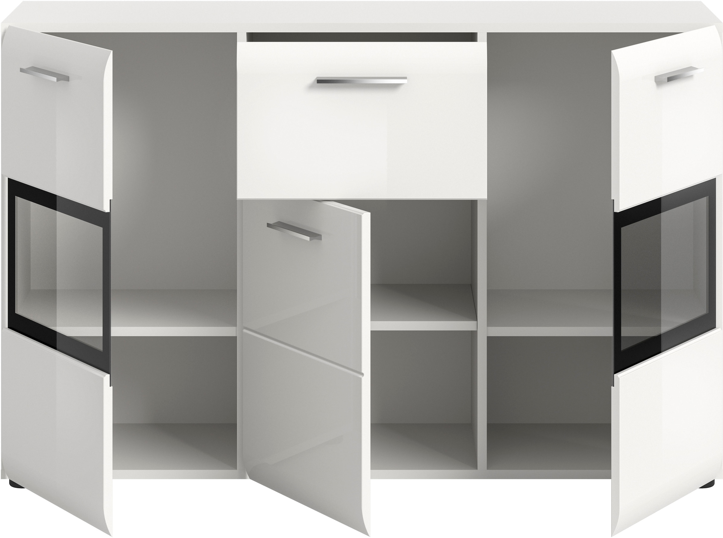 INOSIGN Sideboard »FLORENZ, hochwertige MDF-Front,Rillenfräsung,2 Glastüren,1 Schublade« 1 Stk. tlg. Sideboard, Anrichte, Wohnzimmerschrank