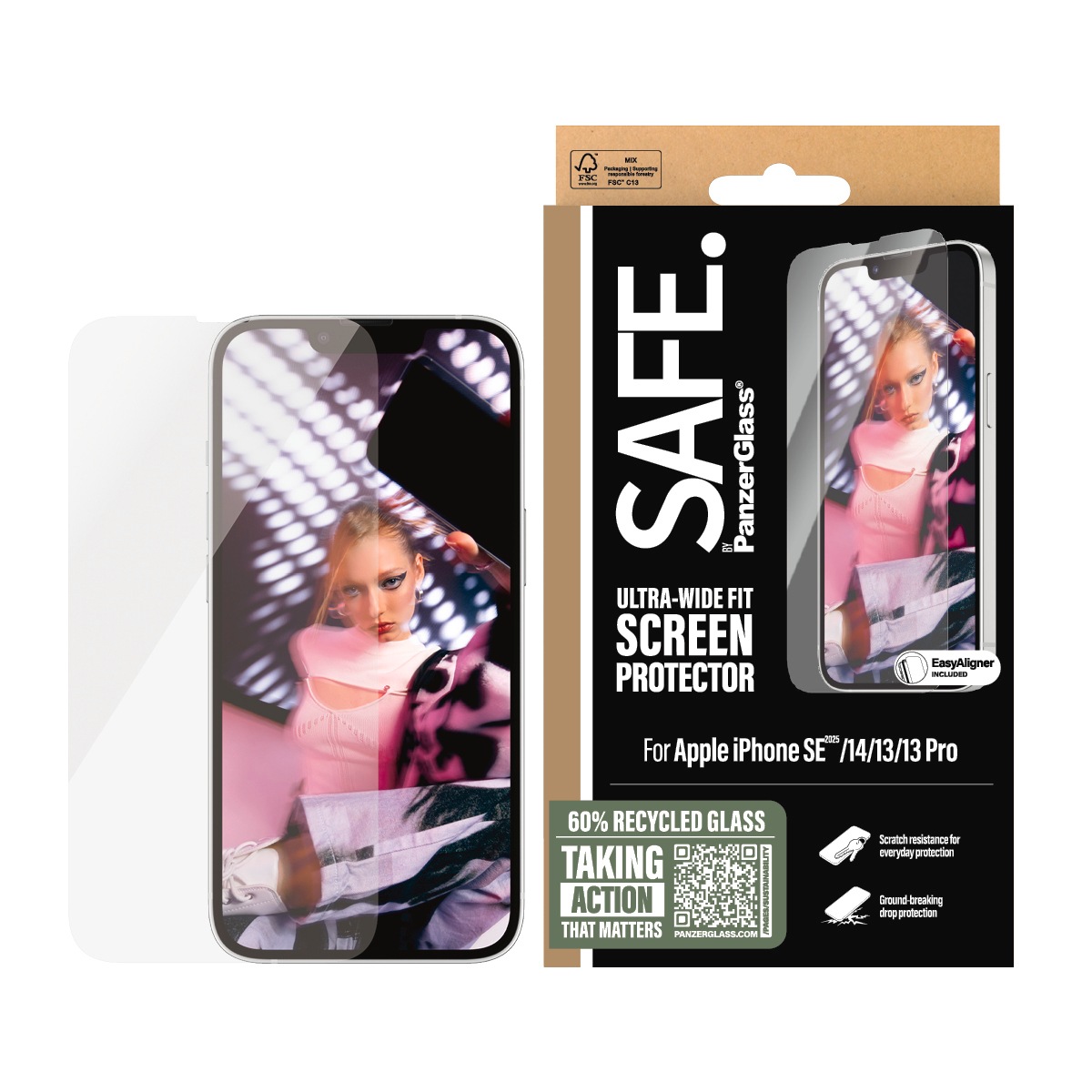 Image of SAFE by PanzerGlass Displayschutzglas "Ultra-Wide Fit Screen Protection" für Apple iPhone 16e;Apple iPhone 14;Apple iPhone 13/13 Pro Displayschutzfolie, Schutzfolie, Bildschirmschutz, kratz- & stossfest