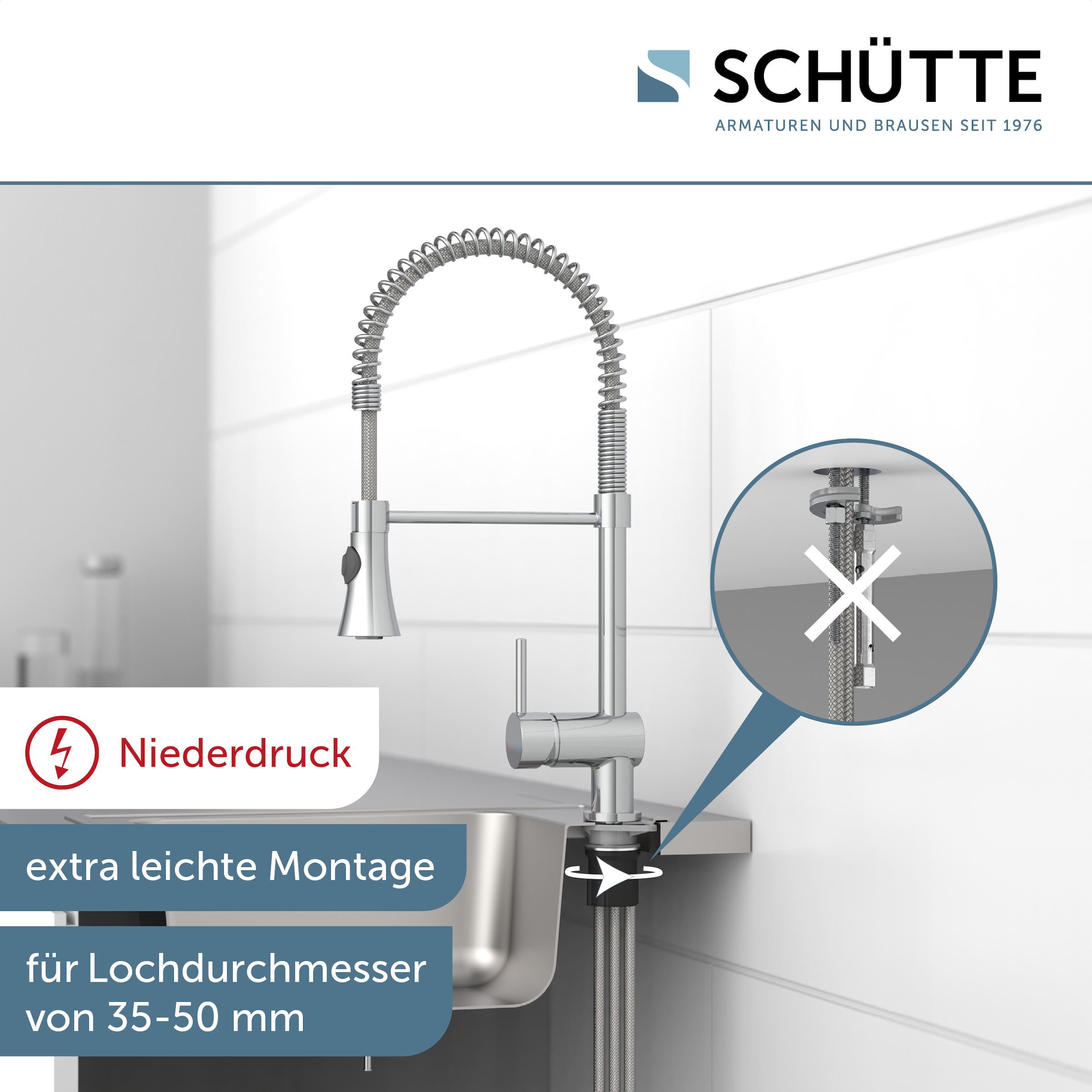 Schütte Robinet d'évier »CORNWALL« Robinetterie basse pression cuisine, robinet extractible, mitigeur, chrome