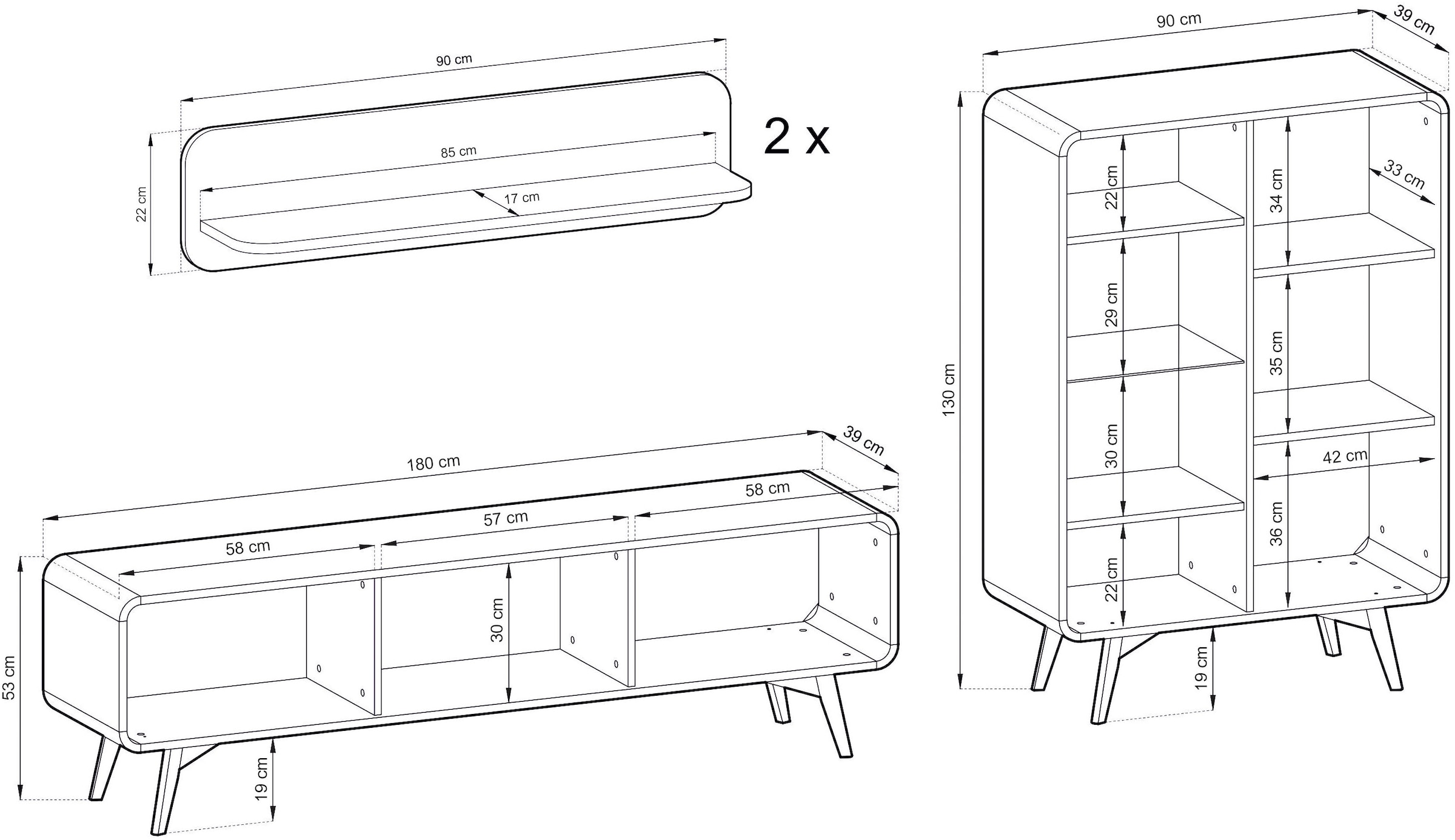 Home affaire Meuble mural »Torsby, moderne Anbauwand, Komplettset im Scandi-Stil« Set, 4 cuis tlg.