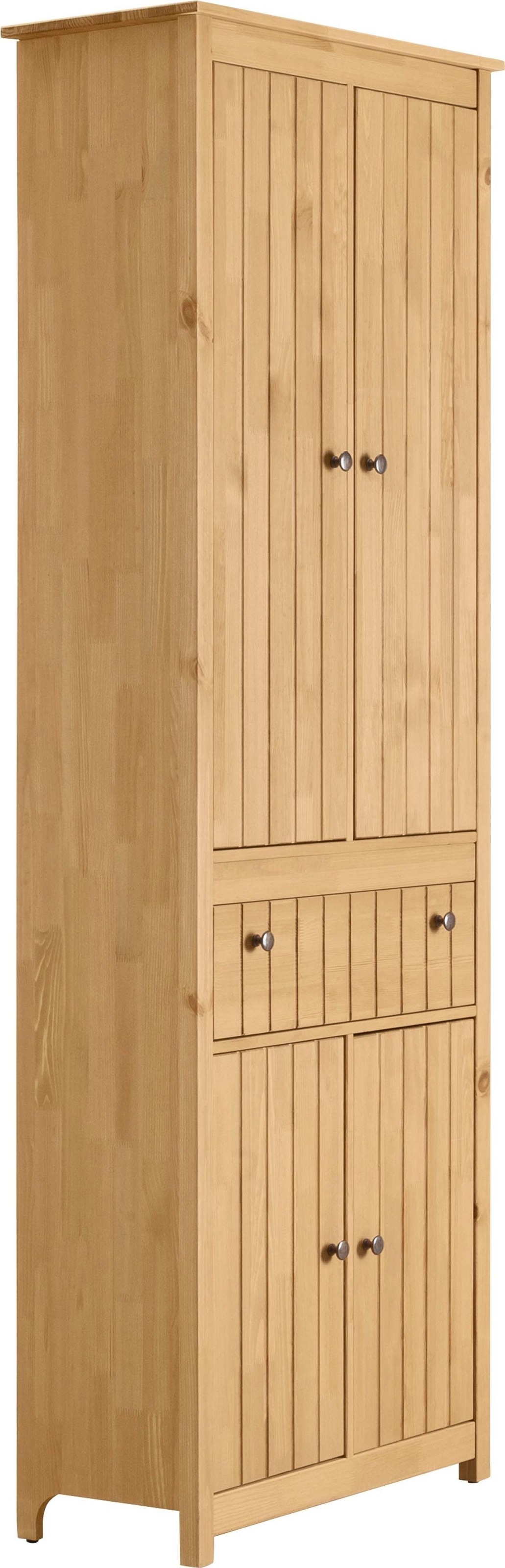 Image of Home affaire Hochschrank »Westa«, Breite 62 cm, Badezimmerschrank aus Massivholz, Kiefernholz, Metallgriffe, 4 Türen, 1 Schublade, mit gefrästen Fronten bei Ackermann Versand Schweiz