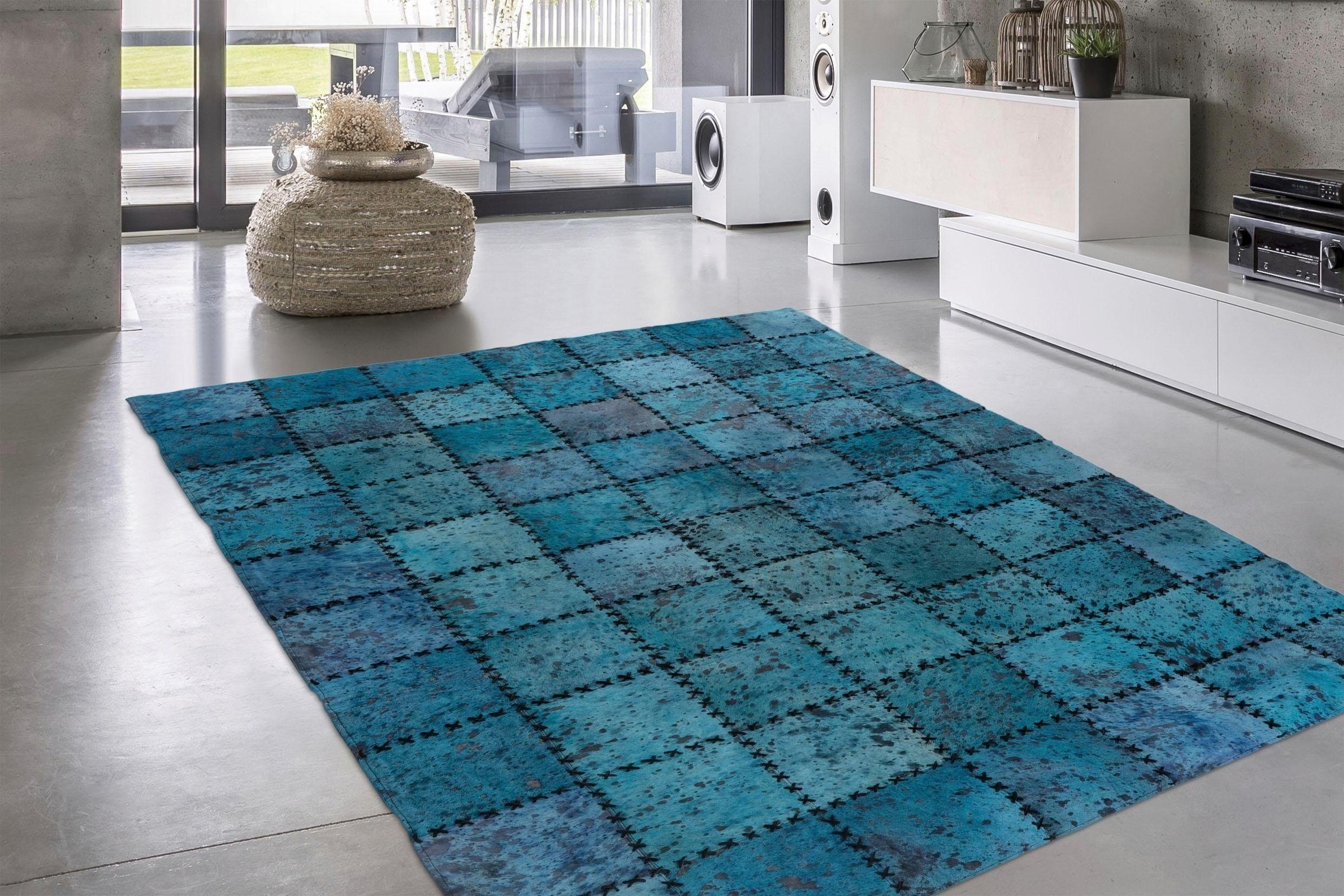 calo-deluxe Fellteppich »Rankel 205 Lederteppich«, rechteckig, 5 mm Höhe, farbige Patchwork Unikate, echtes Rinderfell, Wohnzimmer