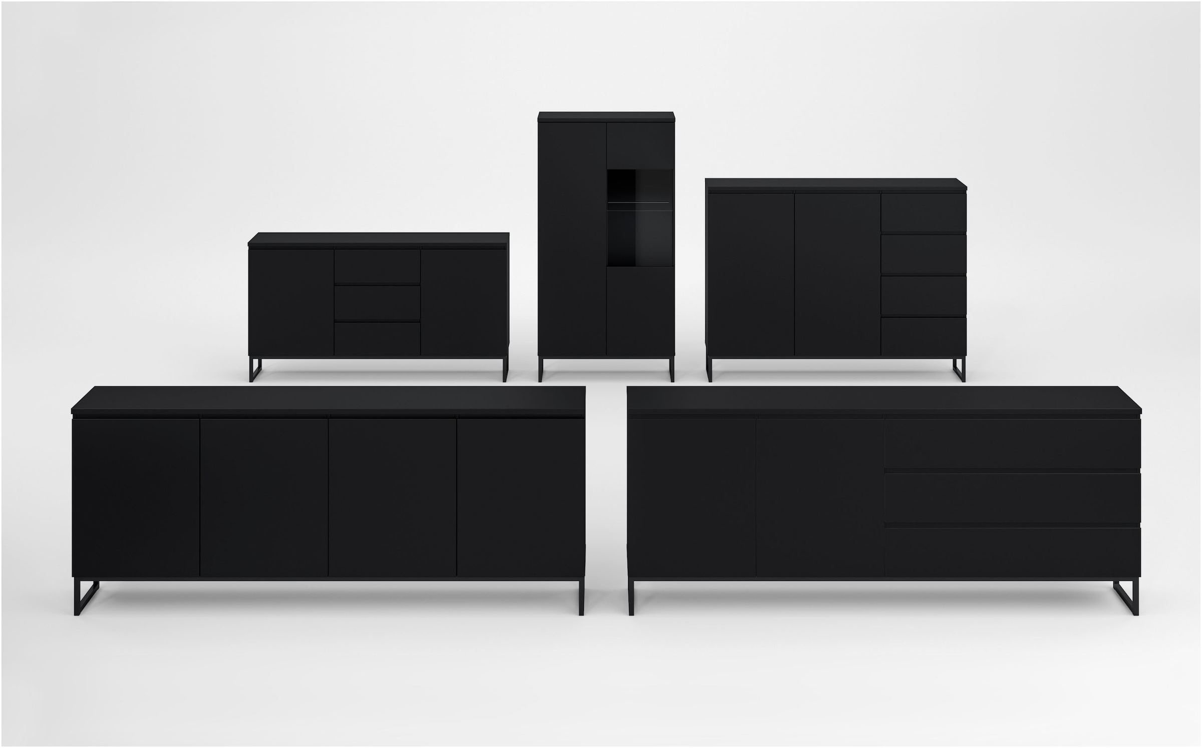 GOODproduct Buffet »Modo II, Breite 150 cm, moderne grifflose Kommode 2Türen/3 SK« commode à tiroirs avec beaucoup d'espace de rangement, étagères réglables, patins en métal