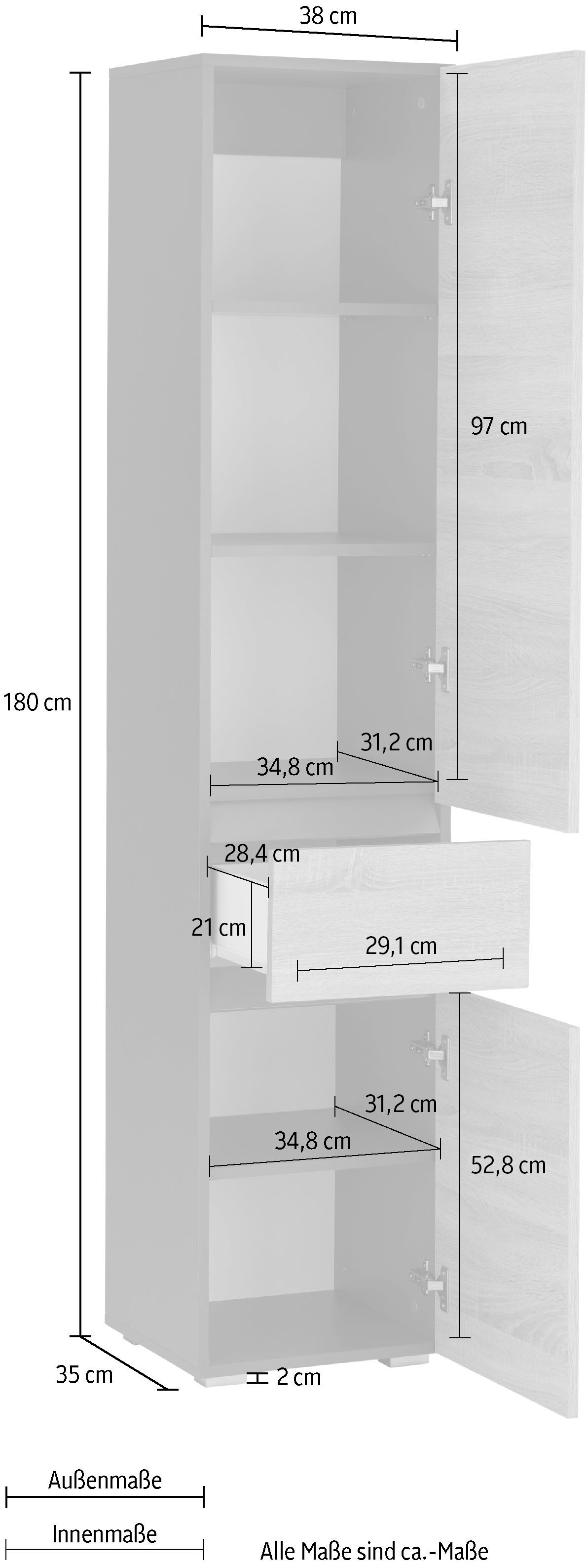 Home affaire Hochschrank »Wisla«, Höhe 180 cm, mit Türen & Schubkasten
