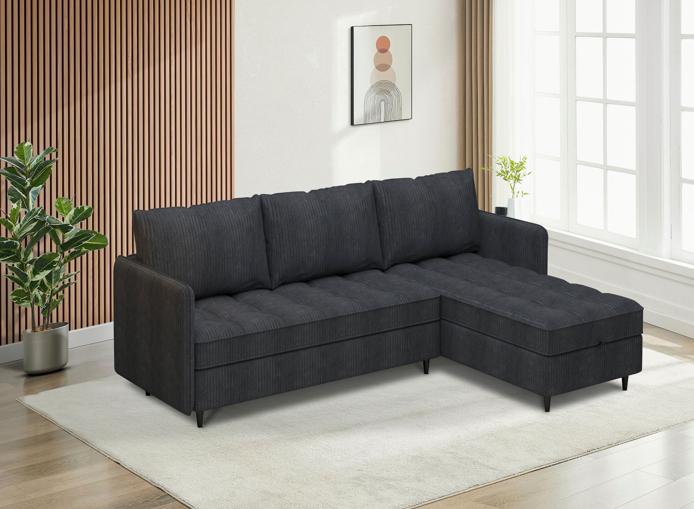 Dorel Home Ecksofa »LINDHUS, L-Form, verschiedene Stellvarianten, Schlaf-Liege«, Modulsofa, Recamiere, grosser Bettkasten, Cord, Chenille