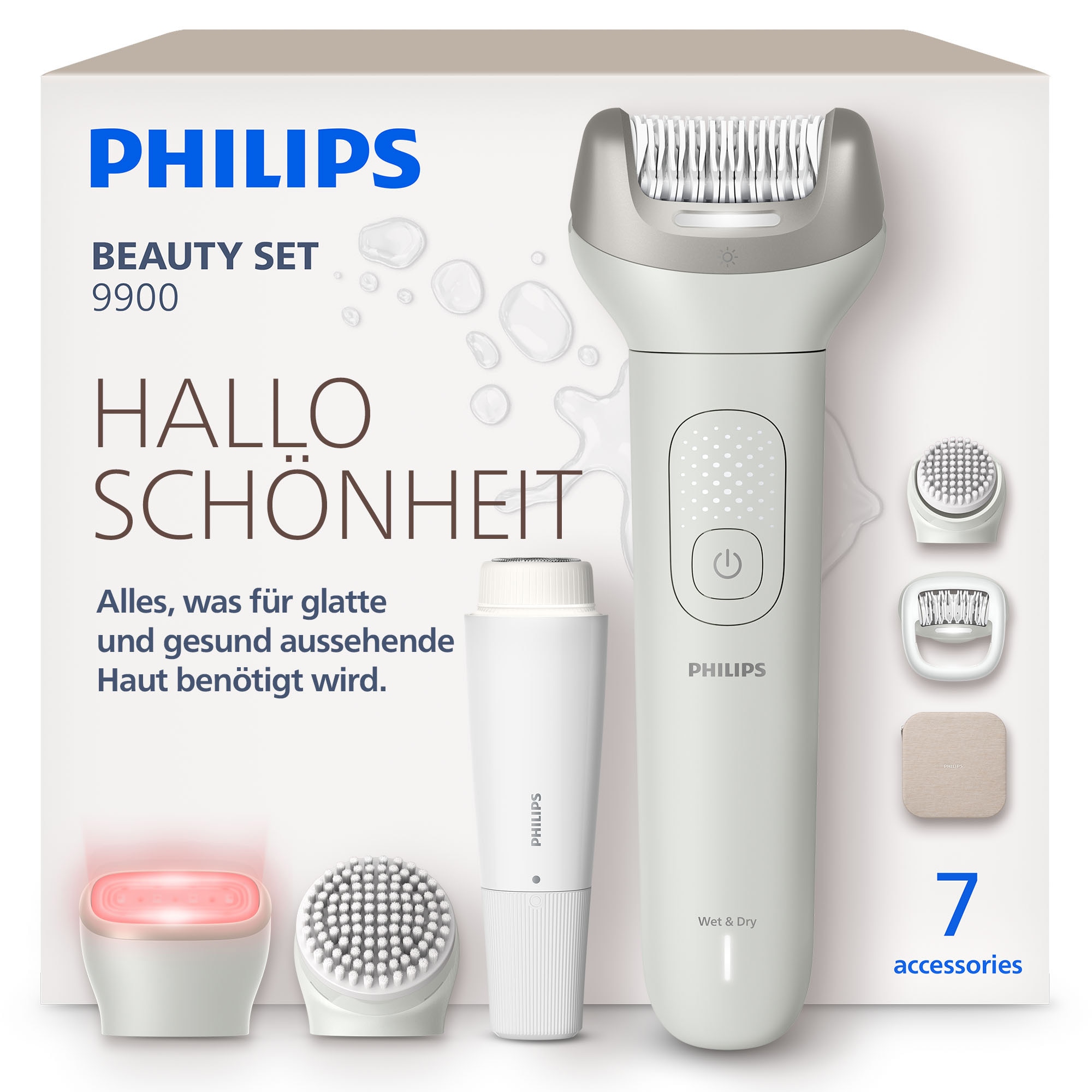Image of Philips Epilierer "Series 9900 BRE738/00" 4 Stk. Aufsätze Nass-und Trockenfunktion, inkl.Gesichtsreinigungsbürste