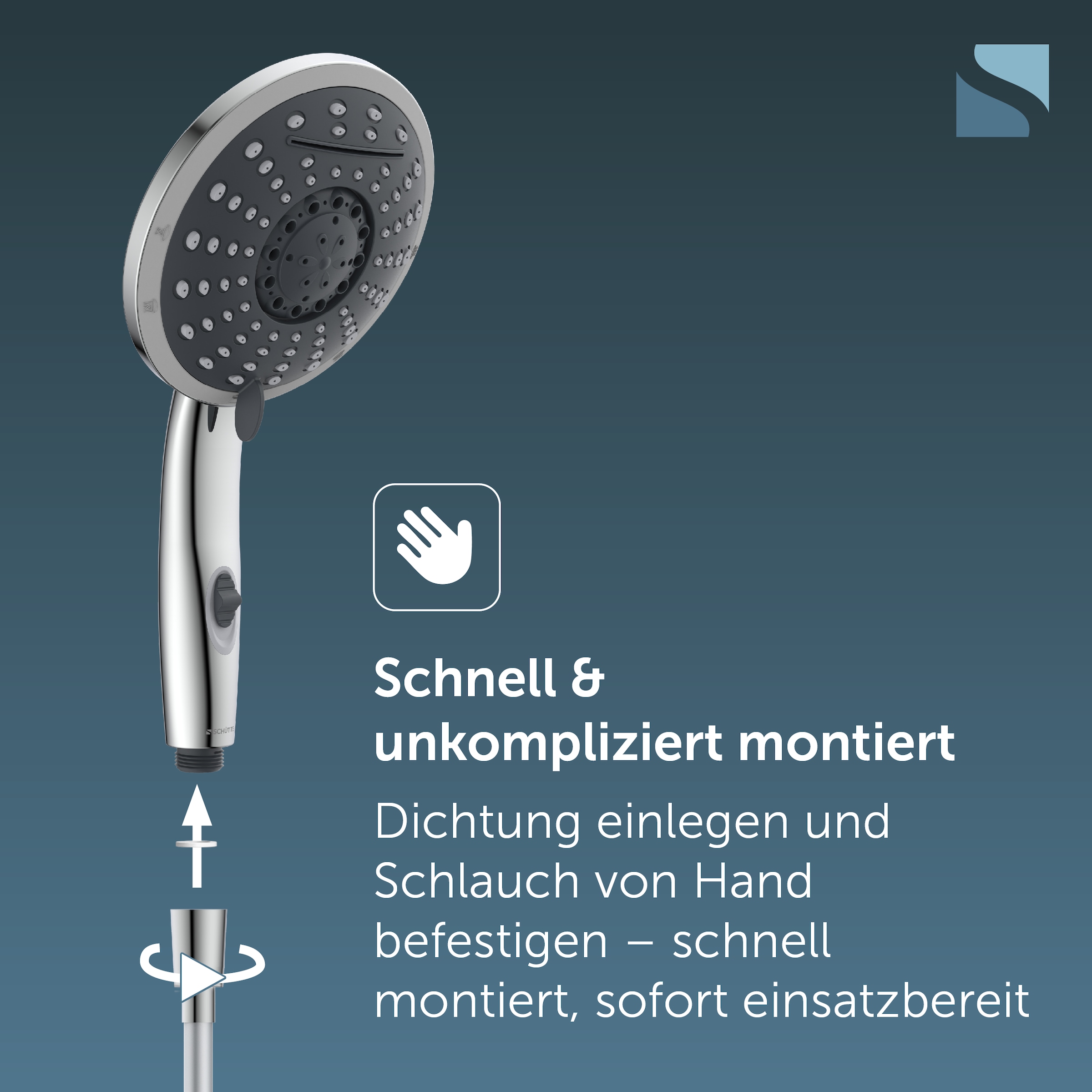 Schütte Handbrause »Wasserfall« mit 5 Strahlarten, chwallauslauf, Brausekopf mit Wasserstopp-Funktion