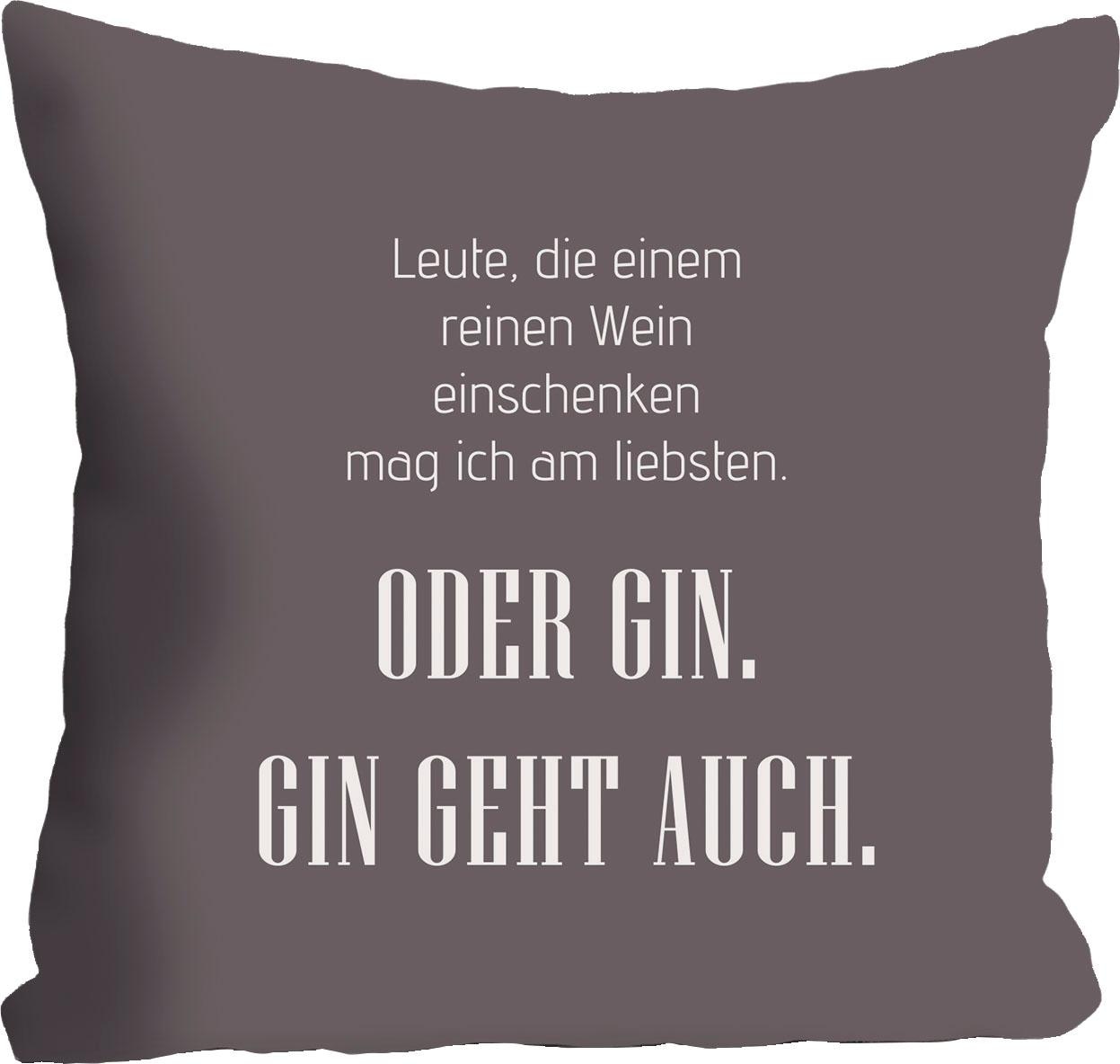 Image of queence Dekokissen "Wein & Gin" mit Schriftzug, Kissenhülle ohne Füllung, 1 Stück