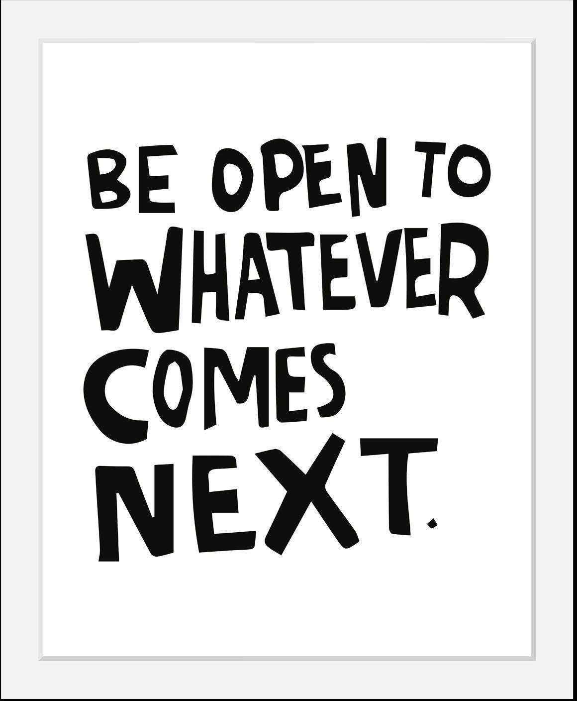 Image of queence Bild "Next" Motivationsbilder Schriftzug Schwarz-Weiss HD Premium Poster-Druck inkl. Holzrahmen
