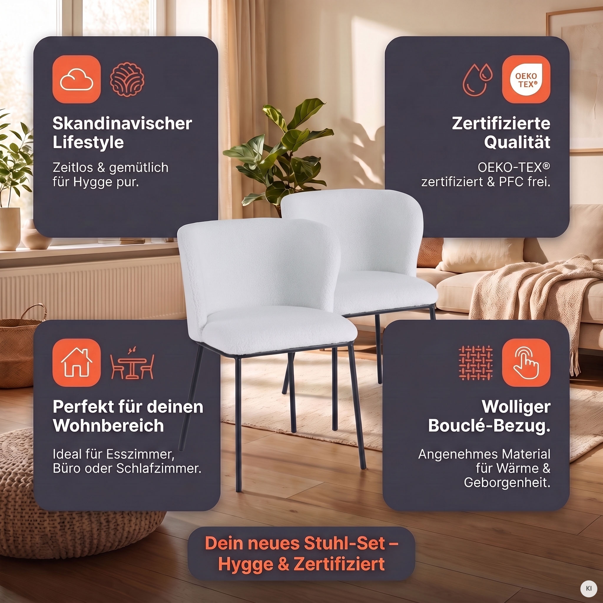SalesFever 4-Fussstuhl »Stuhl mit vier Füssen« (Set) 2 Stk.Zweier-Set mit abgerundeter Rückenlehne