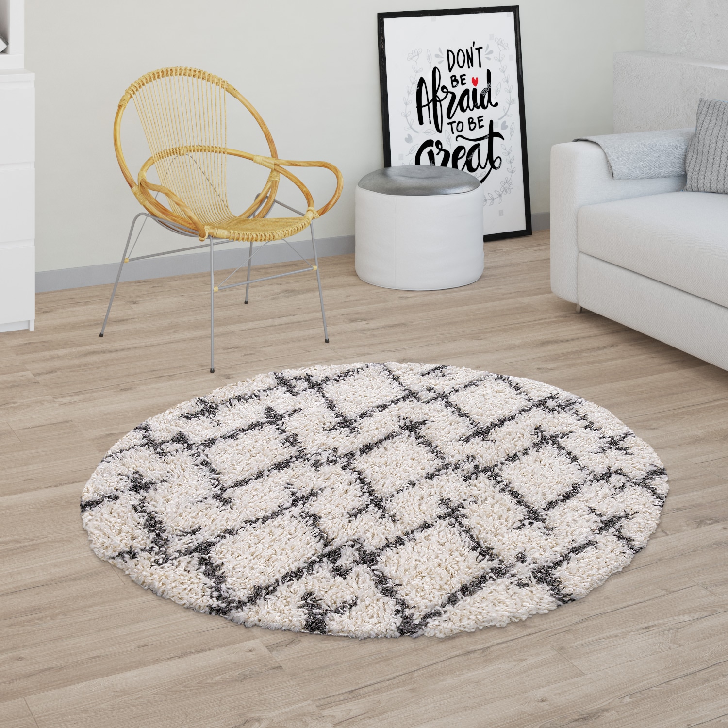 Paco Home Hochflor-Teppich »Kalmar 451«, rund, 44 mm Höhe, Shaggy, Scandi Design, modernes Rauten Muster, weich & kuschelig