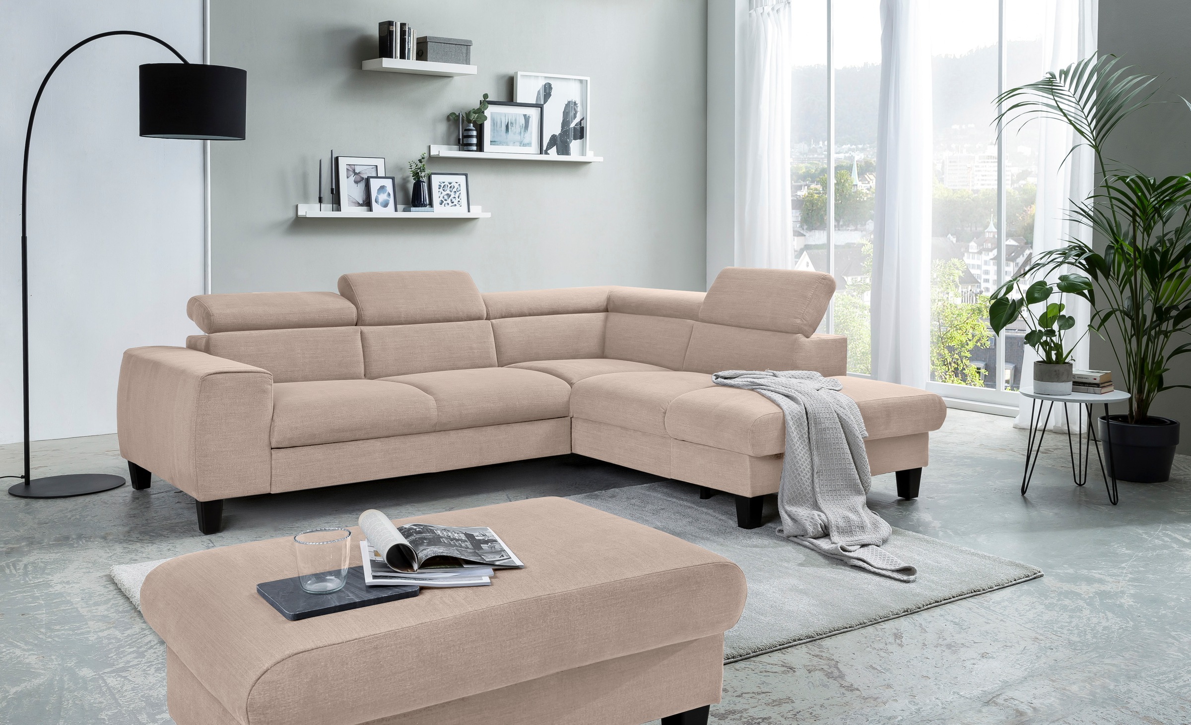 COTTA Ecksofa »Morven L-Form mit Kopfteilverstellung«, wahlweise mit Bettfunktion, Bettkasten & Wireless-Charger
