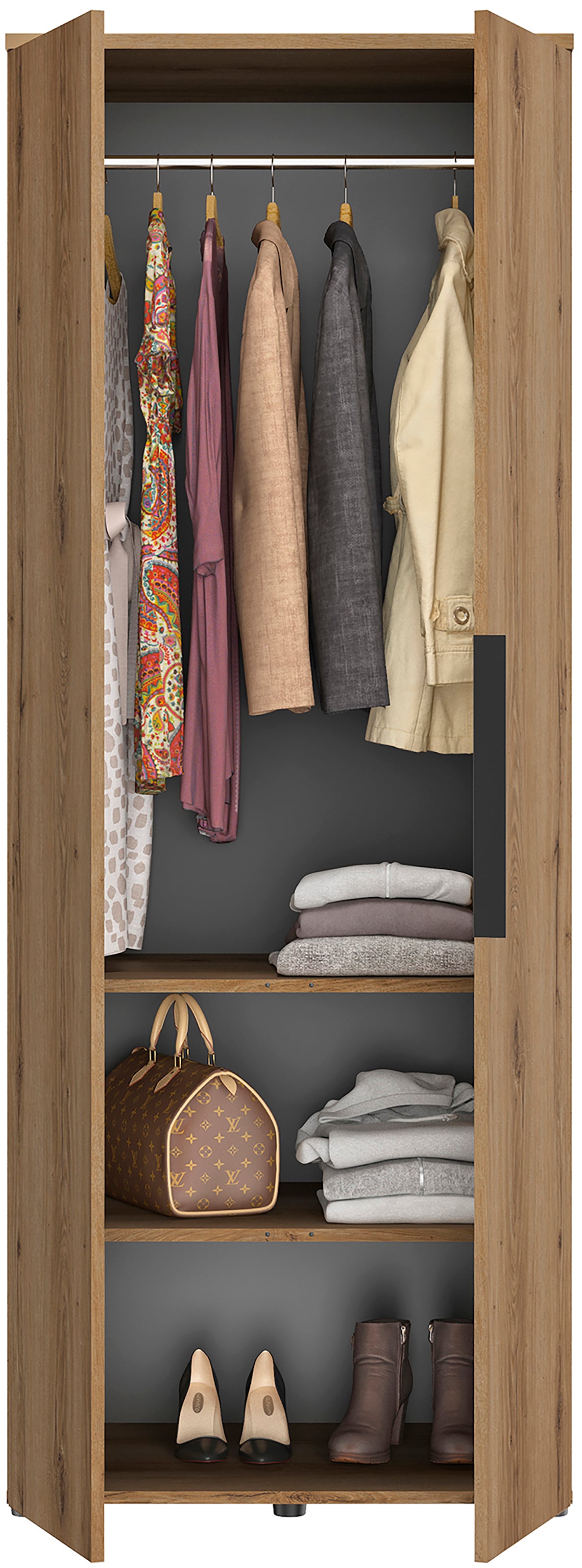Gami Drehtürenschrank »Schrank 2 Türen«, 1/2 Kleiderschrank, 1/2 Wäscheschrank, grosszügiges Volumen