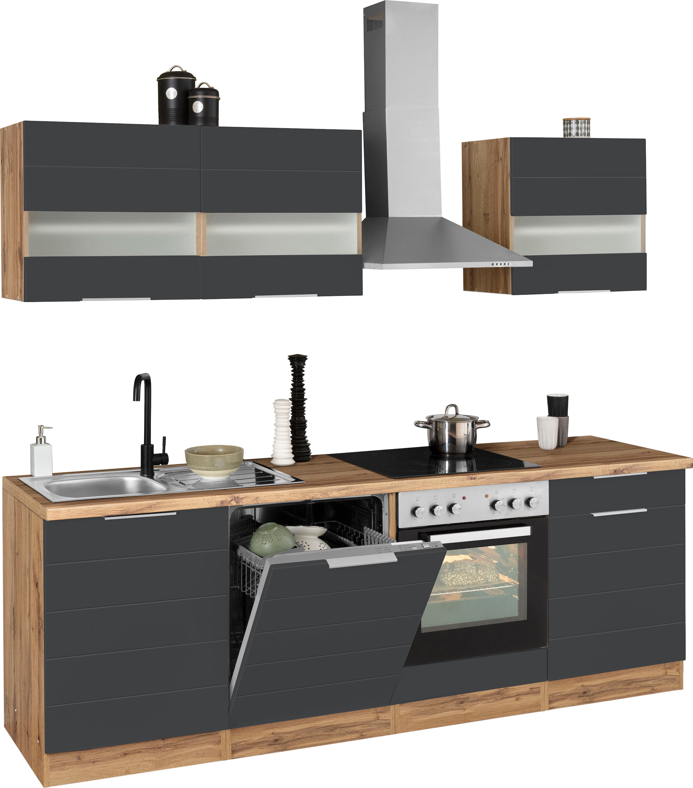 KOCHSTATION Kitchenette »KS-Luhe« 240 cm de large, au choix avec ou sans appareils électriques, façades MDF fraisées