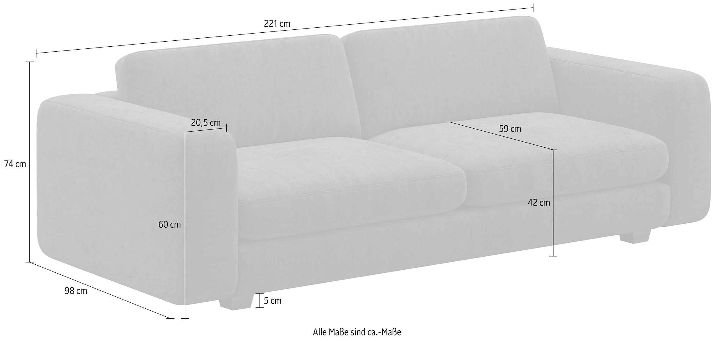 machalke® 3-Sitzer »valentino«, mit breiten Armlehnen, Füsse Walnuss, Breite 221 cm