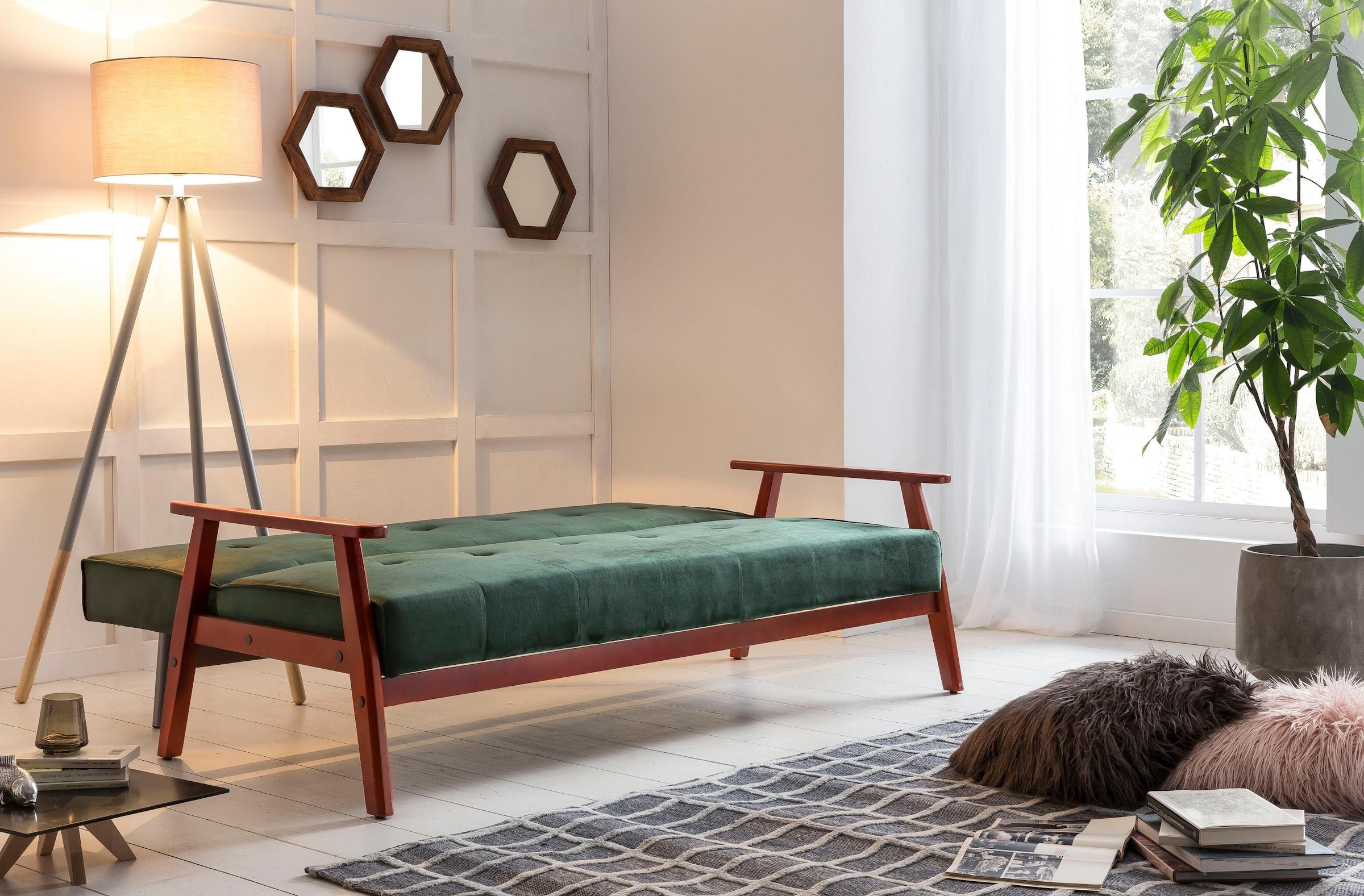 SalesFever Schlafsofa »Skagen, Sofa, 3-Sitzer«, Holzgestell Sofa: Entspannung und Schlaf auf 190cm Breite