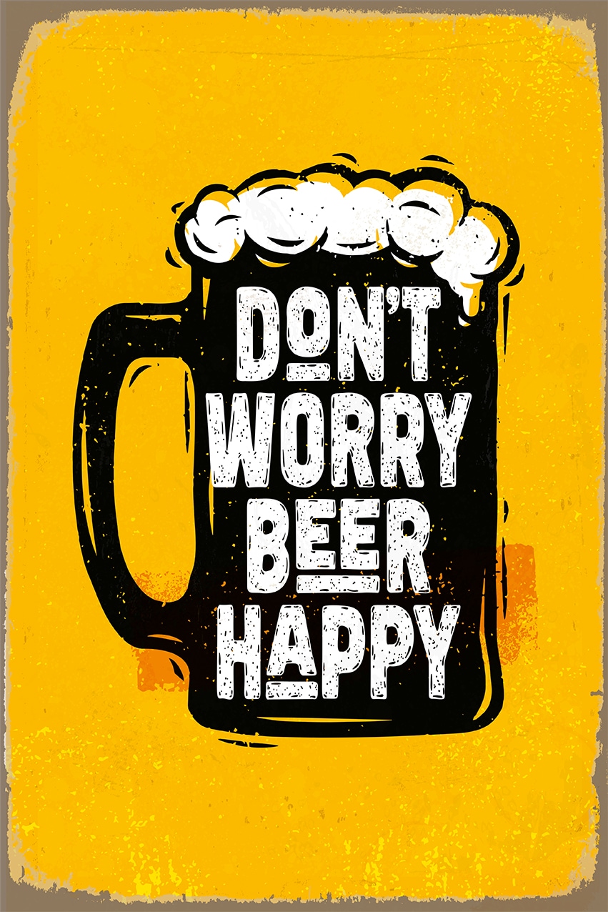 queence Metallbild »Beer Happy Spruch Stahlschild Blechschild«, (1 St.), 20x30x0,2cm - mit 4 Lochbohrung