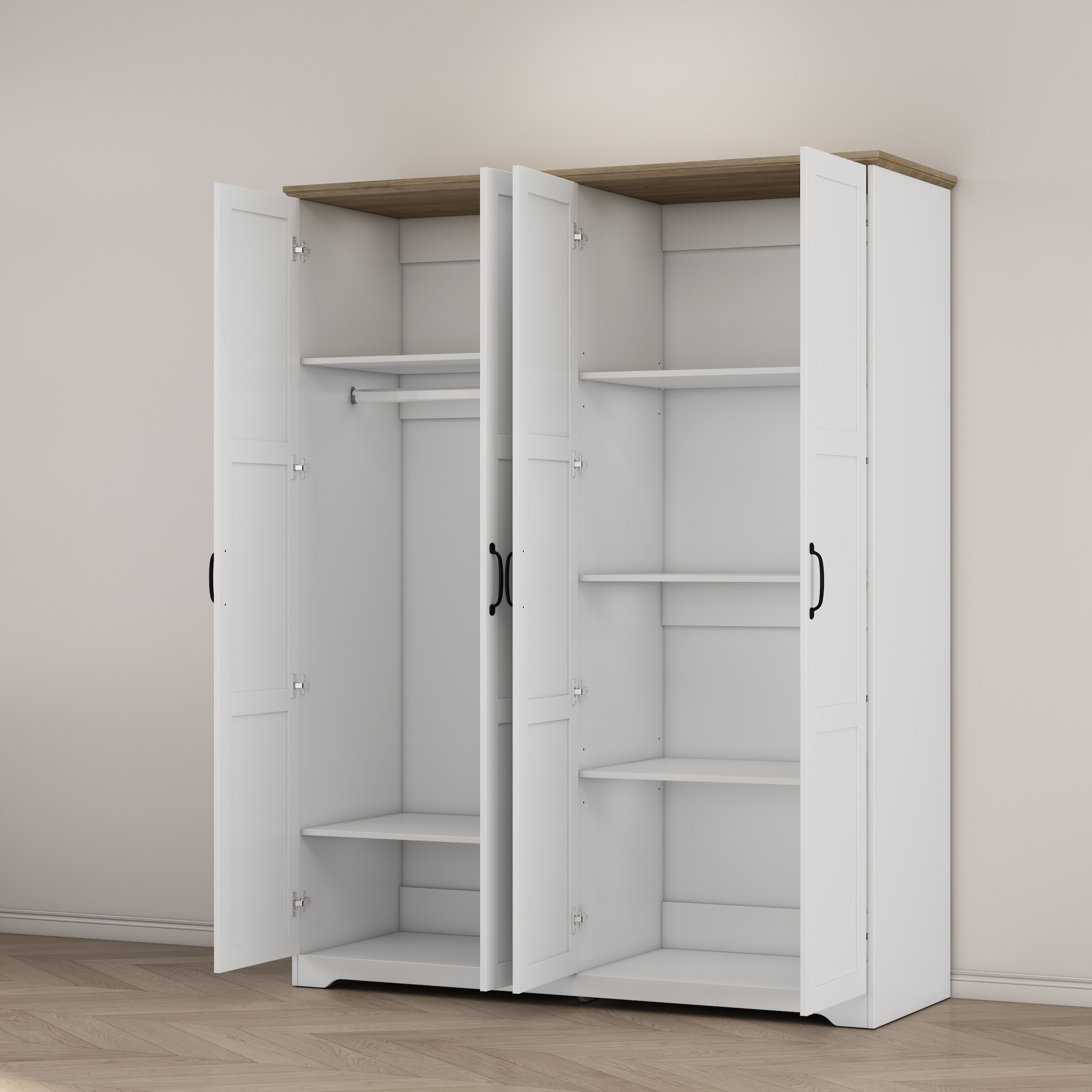 GOODproduct Kleiderschrank »Emmilia Schrank Schlafzimmerschrank im Landhaus Design« Mit vielen Einlegeböden und Softclose Türen,  Landhaus Schrank mit  4 Türen Breite 151,1cm Höhe 2m