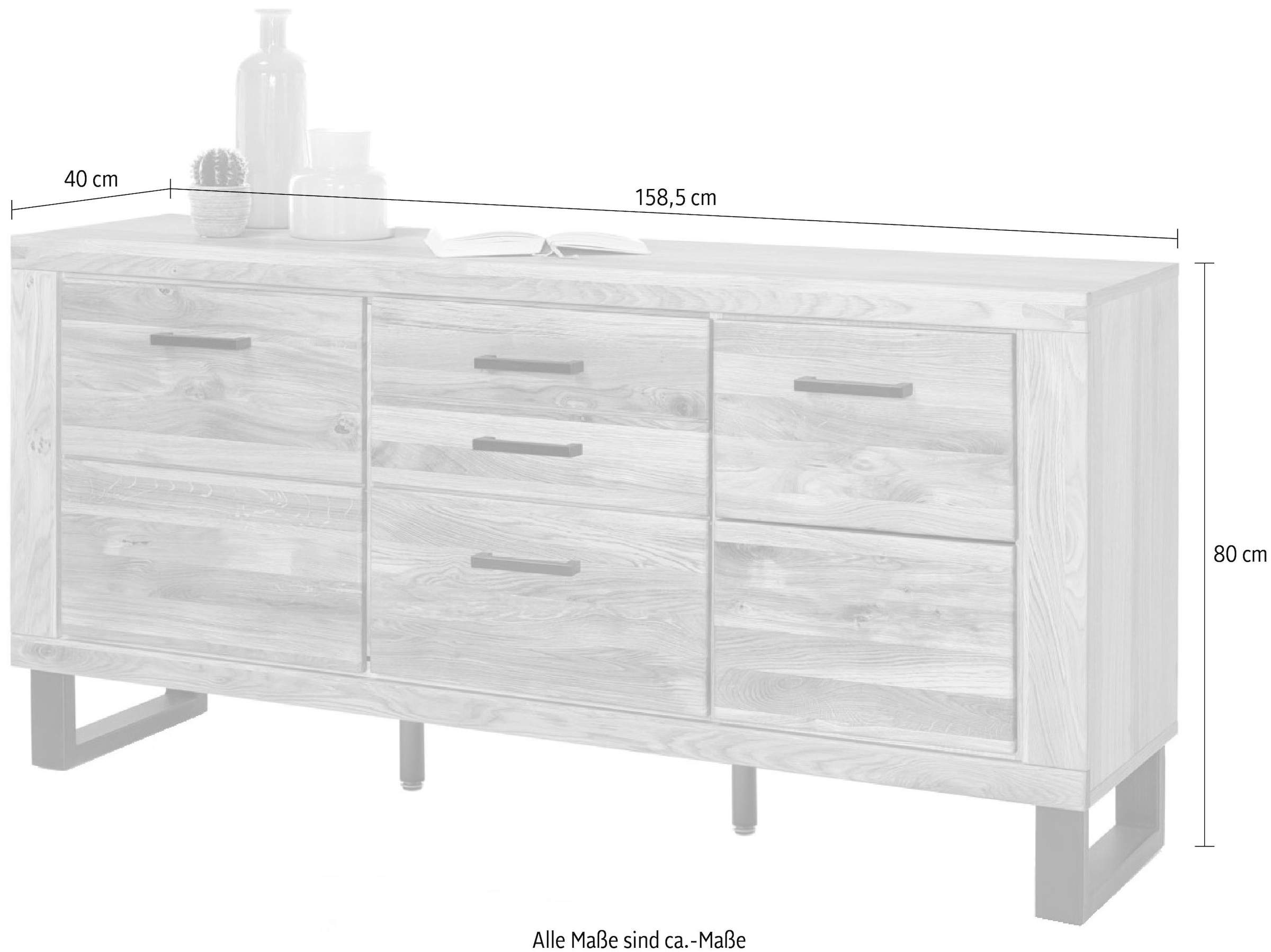 Home affaire Kommode 1 Stk. tlg. Industriestil, Teilmassiv Eiche, schwarze Elemente, Modern