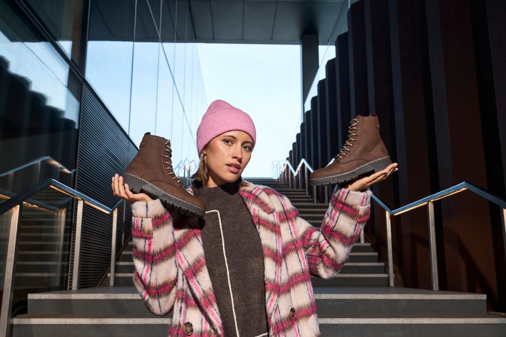 Rieker Schnürstiefelette  Schnürboots, Plateauboots, Profilsohle, mit Innenreissverschluss