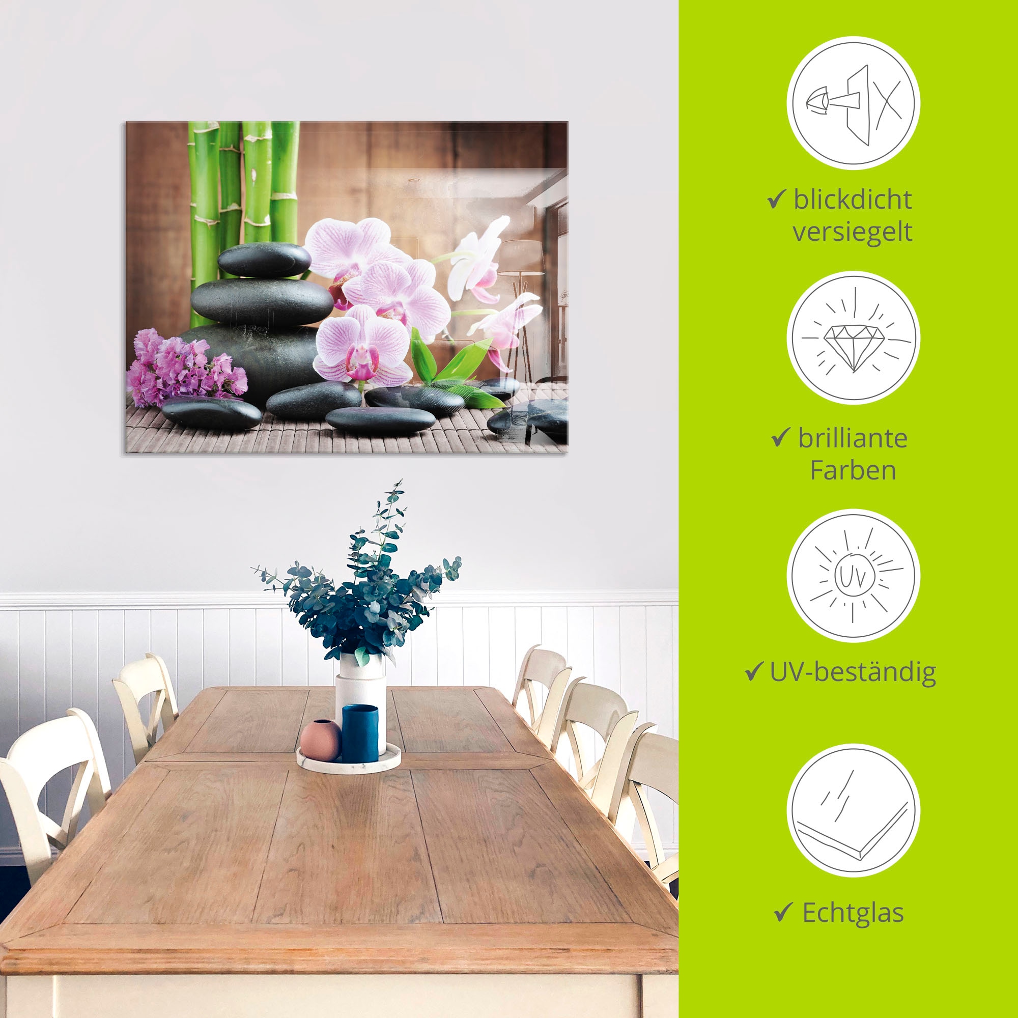 Artland Tableau en verre »Spa Konzept Zen Steinen Orchideen« 1 cuis tlg. in verschiedenen Grössen