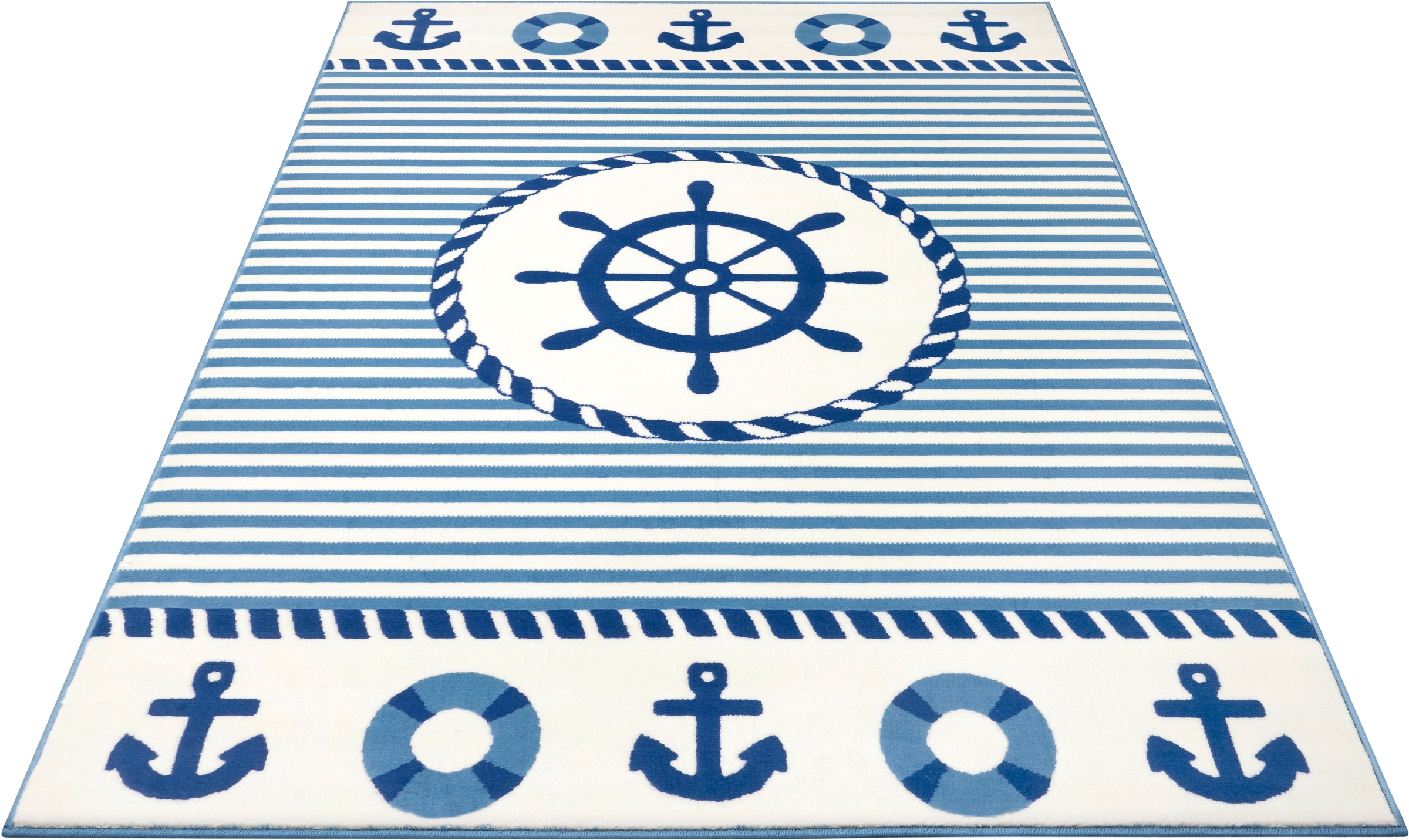 Image of HANSE Home Kinderteppich »Sail Away«, rechteckig, 9 mm Höhe, Steuerrad, Anker, Rettungsring Motiv, Kurzflor, Kinderzimmer, Strapazierfähig, Pflegeleicht bei Ackermann Versand Schweiz
