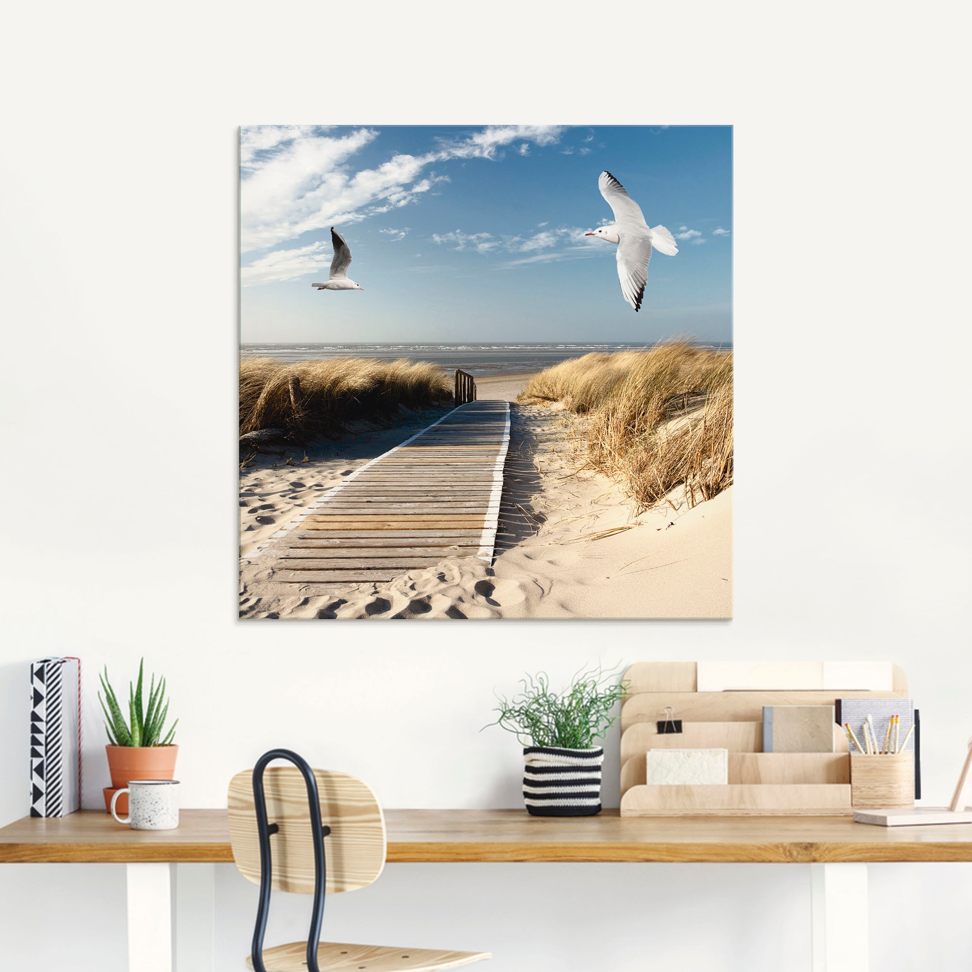 Artland Glasbild »Nordseestrand auf Langeoog mit Möwen«, Strand, (1 St.), in verschiedenen Grössen