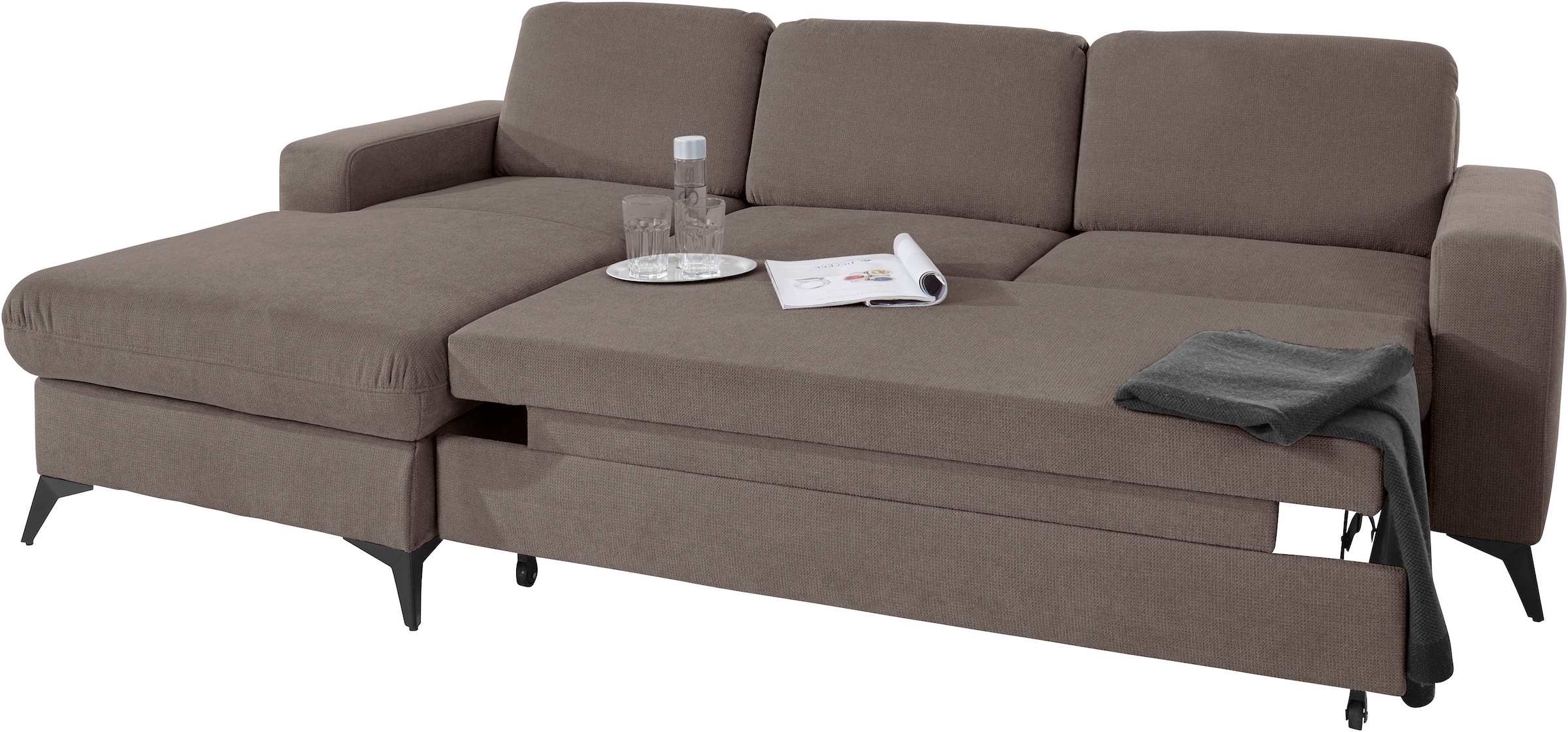 Places of Style Ecksofa »Lolland L-Form«, Wahlweise mit Bettfunktion und Bettkasten, Federkern