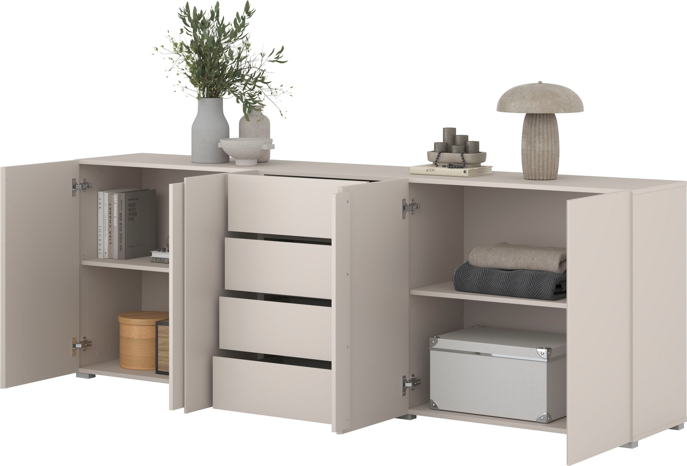 GOODproduct Sideboard »Metric,Breite 222 cm, grifflose Kommode 4 Türen/4 Schubkästen« Schubladenschrank mit viel Stauraum, Einlegeböden verstellbar