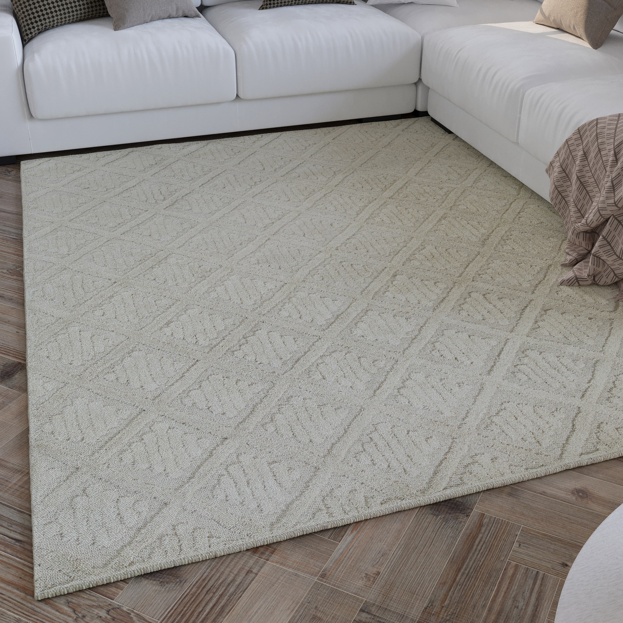 Image of Wecon home Wollteppich "Hamptons SEVENTEEN" rechteckig 10 mm Höhe Läufer, Schurwolle, Kurzflor, Wohnzimmer, Schlafzimmer, elegant, Raute
